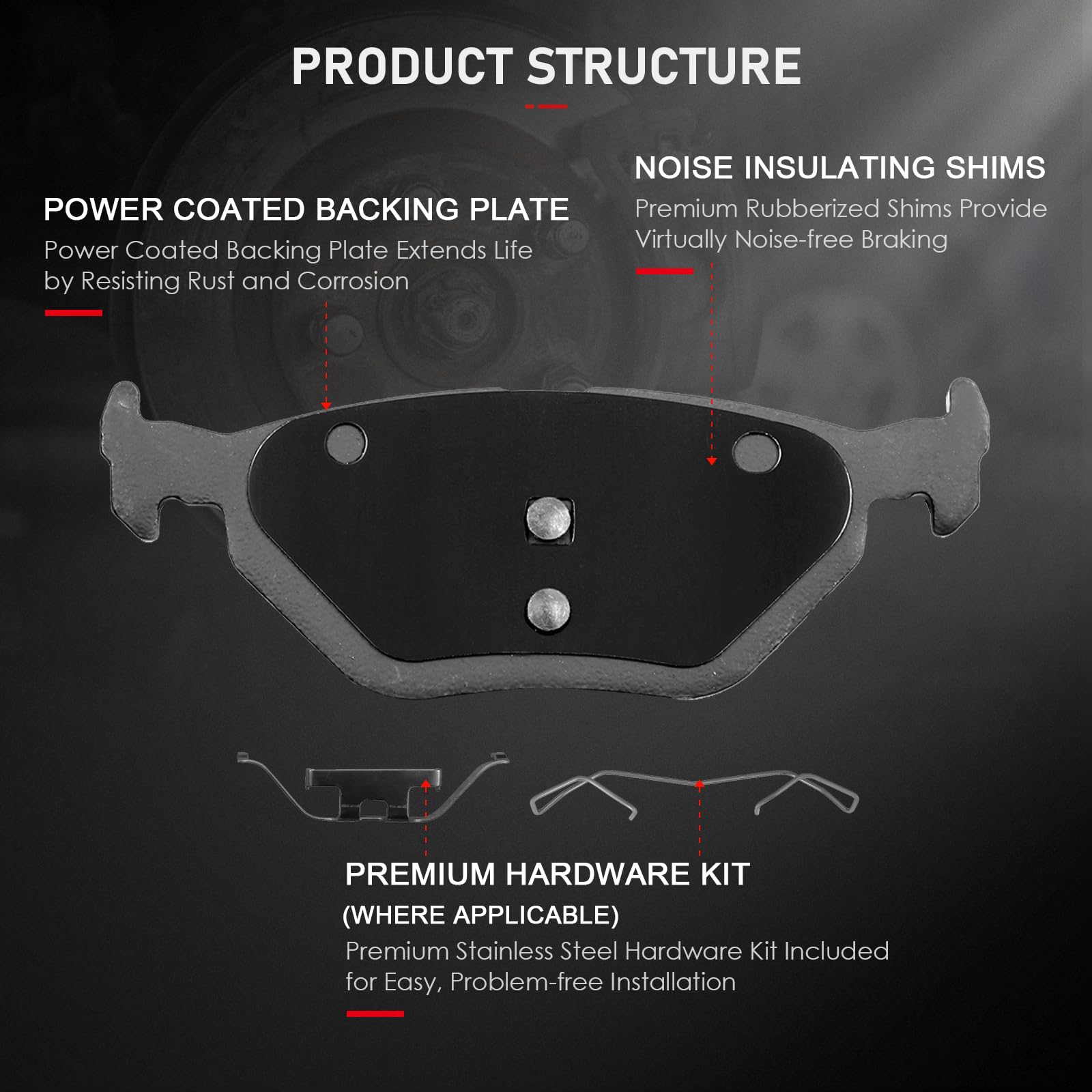 Cciyu D763 4Pcs Rear Ceramic Brake Pads Kits 2001-2005 For Bmw 320I,2001-2006 For Bmw 325Ci,2001-2005 For Bmw 325Xi,2000 For Bmw