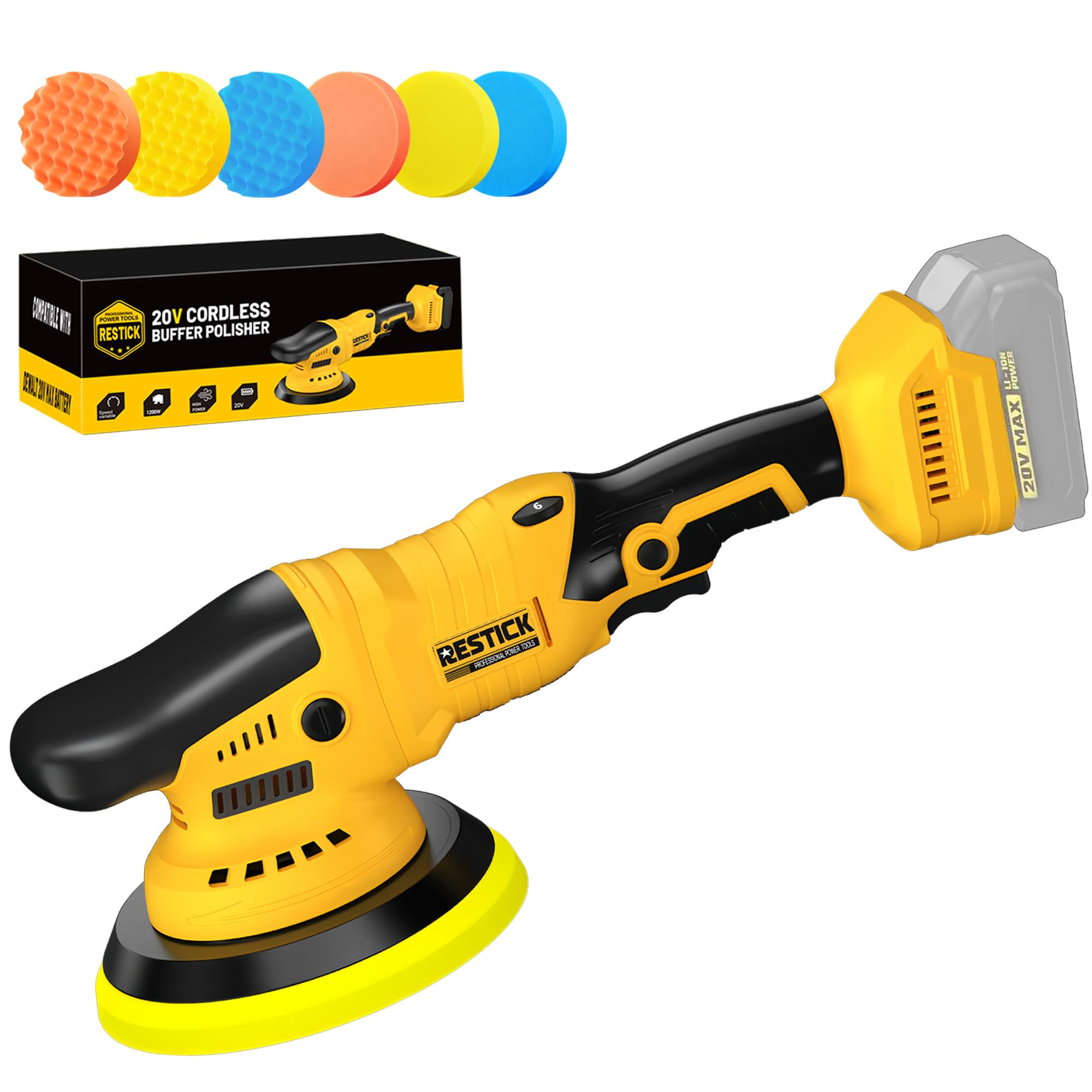 Cordless Buffer Polisher Compatible with Dewalt 20V Battery, 7500RPM | Dual Action | 6 Variable Speed | 6-Inch, 2026 New Upgrade