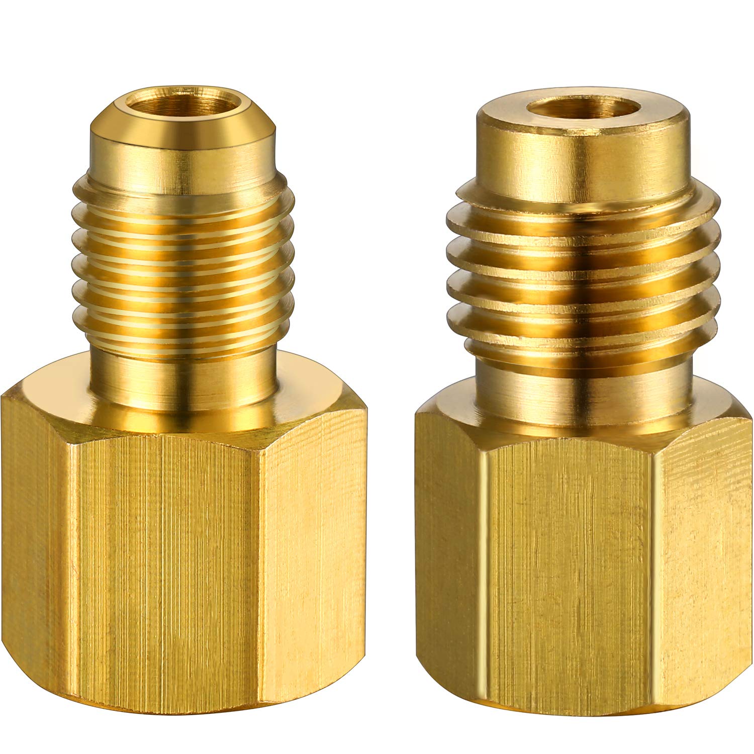 2 Pieces 6015 R134A Brass Refrigerant Tank Adapter to R12 Fitting Adapter 1/2 Female to 1/4 Male Flare Adaptor Valve Core and 60