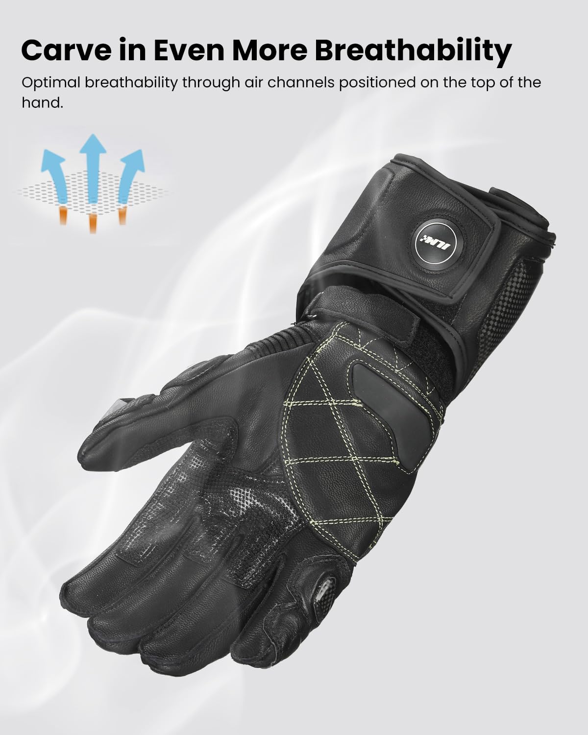 Ilm Air Flow Leather Motorcycle Gloves For Men And Women Model-Grc01L (Xl, Black-Long)