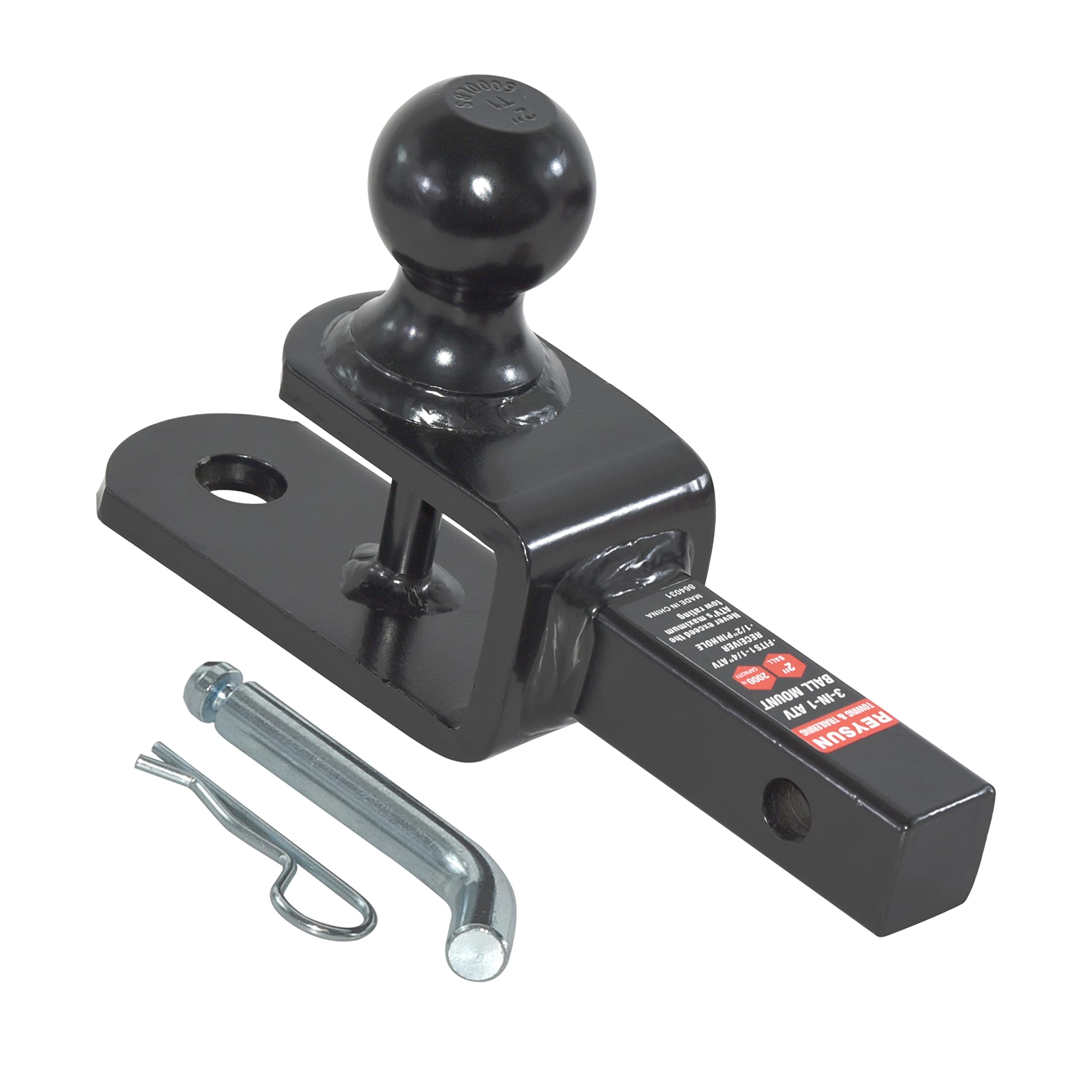 Reysun 864031 3 In 1 Atv/Utv Trailer Hitch Towing Ball Mount With 2 Inch Trailer Ball, Fits 1-1/4 Inch Hitch Receiver