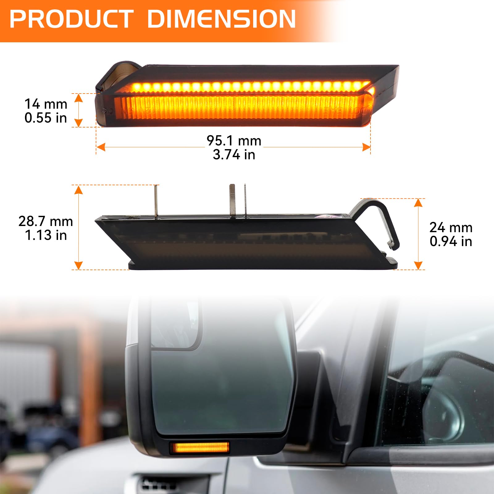 FetonAuto Amber LED Side Mirror Turn Signal Lights for 04-14 Ford F150 Raptor, Smoked Lens, Dynamic Indicator, 48 LEDs