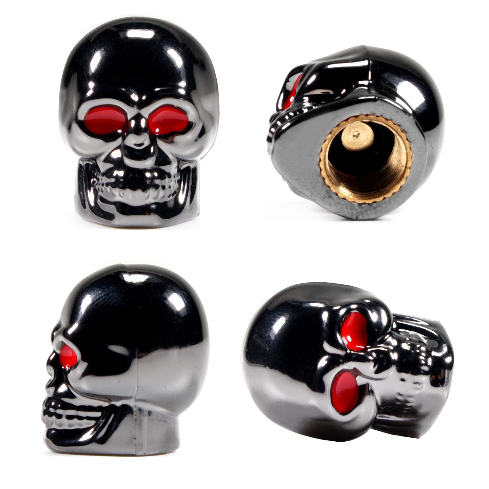 Dsycar Tire Caps - 4 Pack Black Skull Style, Antirust Copper Core, Gun Grey for Truck, Motorcycle, Bike, Car Tires