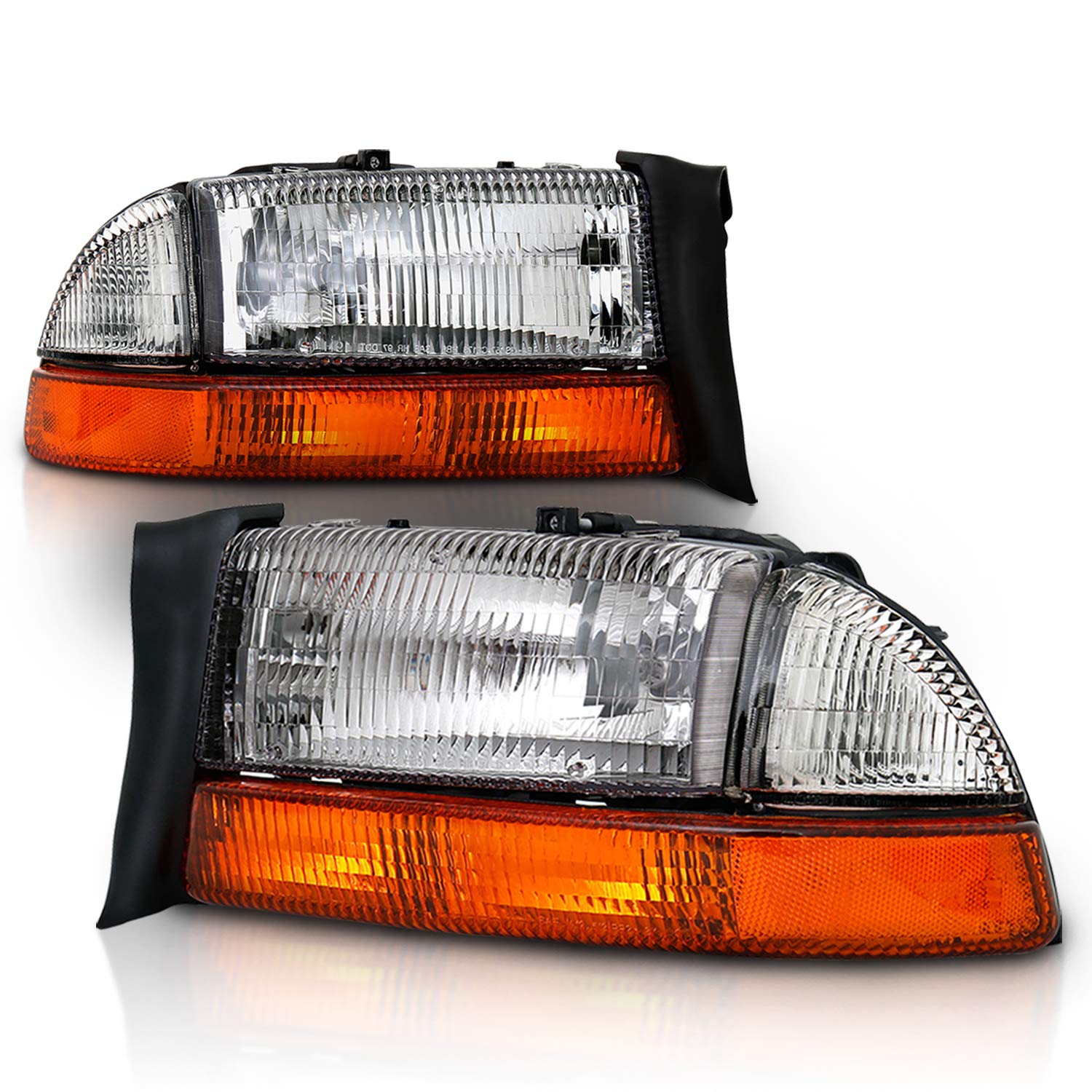 AmeriLite Chrome Headlights Parking Turn Signal Sets for Dodge Dakota/Durango, Pair, Factory Style, Model SUVELAM
