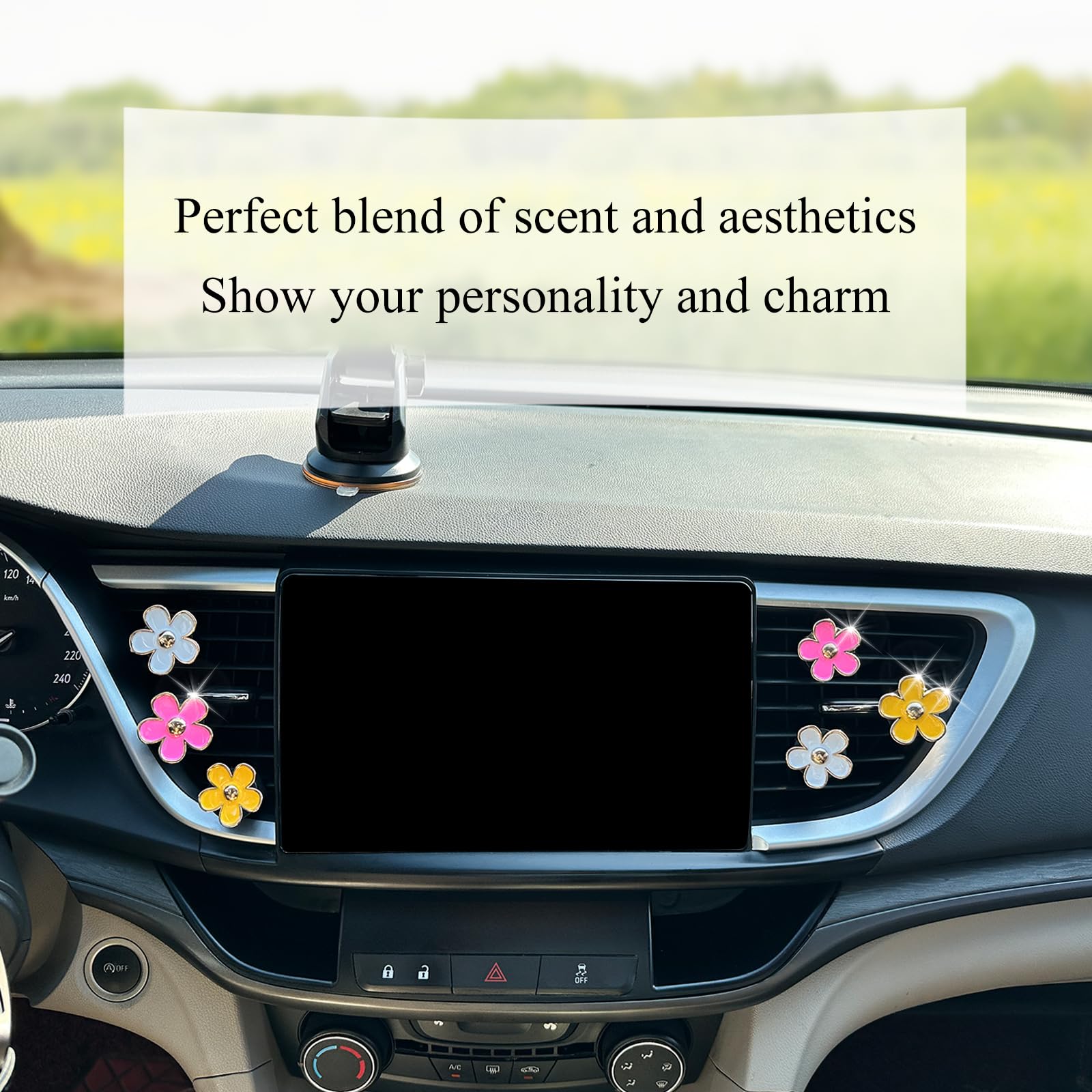 Oriesse 6Pcs Flowers Car Air Freshener Vent Clips,Pink Yellow White Daisy Flowers Air Vent Clip Car Accessories For Women,3.3Cm/
