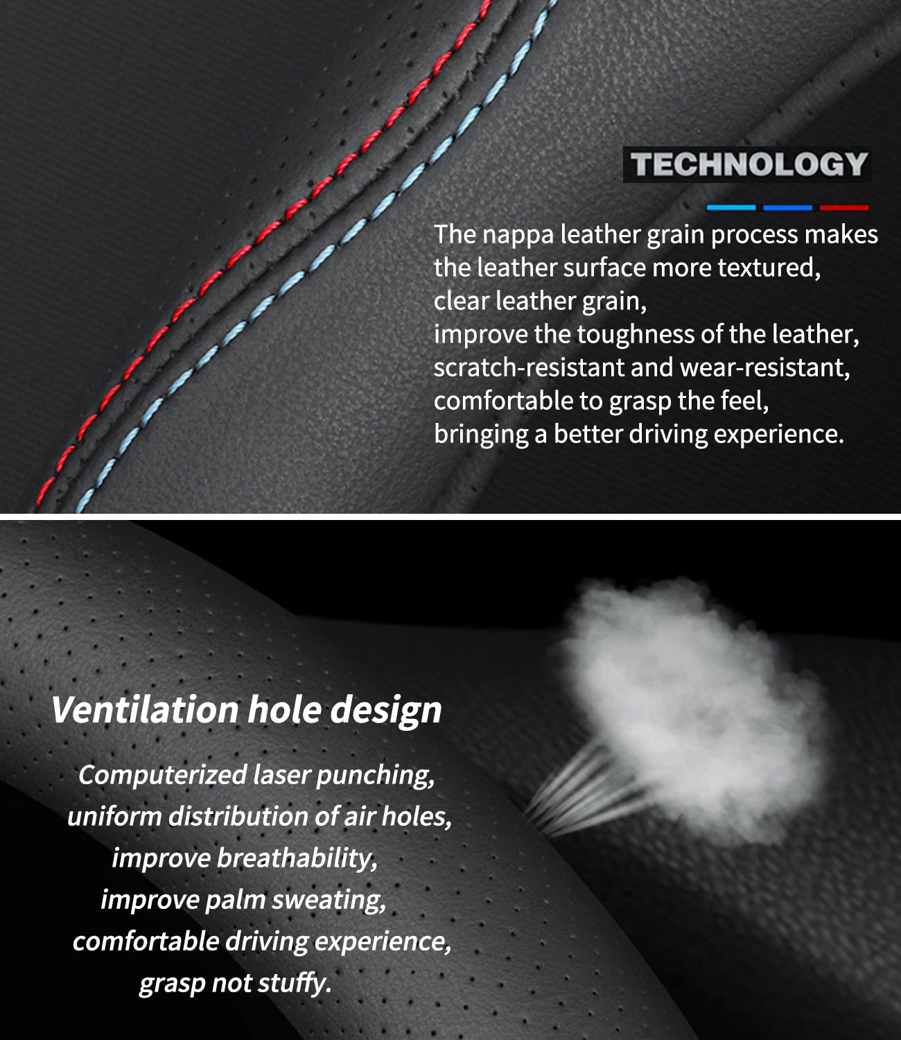 Custom-Fit For Mazda Steering Wheel Cover, Premium Leather Car Steering Wheel Cover With Logo, Non-Slip, Breathable, For Mazda A
