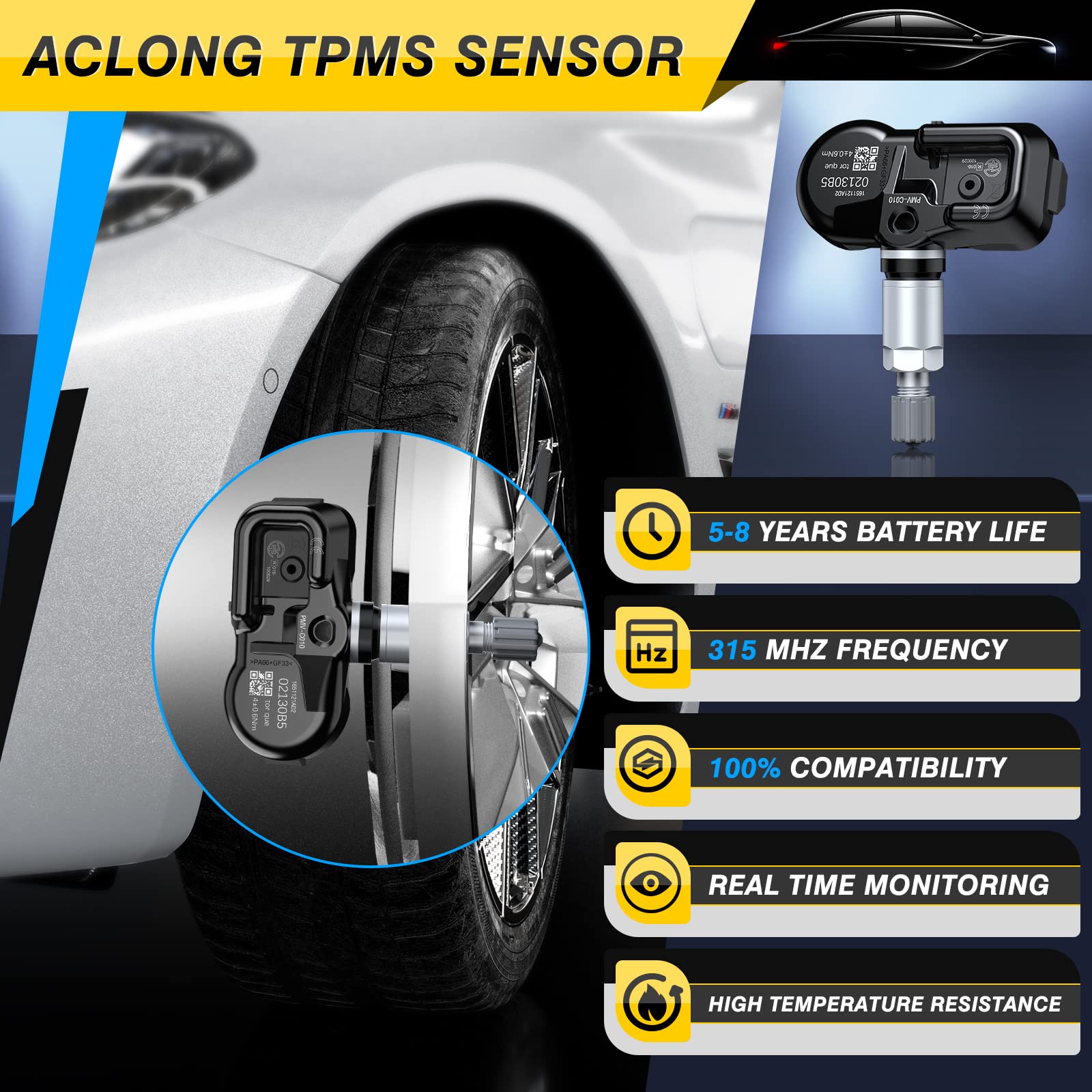 ACLONG TPMS Tire Pressure Sensor fit for Toyota Camry Prius Corolla RAV4 Highlander Avalon Yaris Hilux Land Cruiser, 315MHz Tire