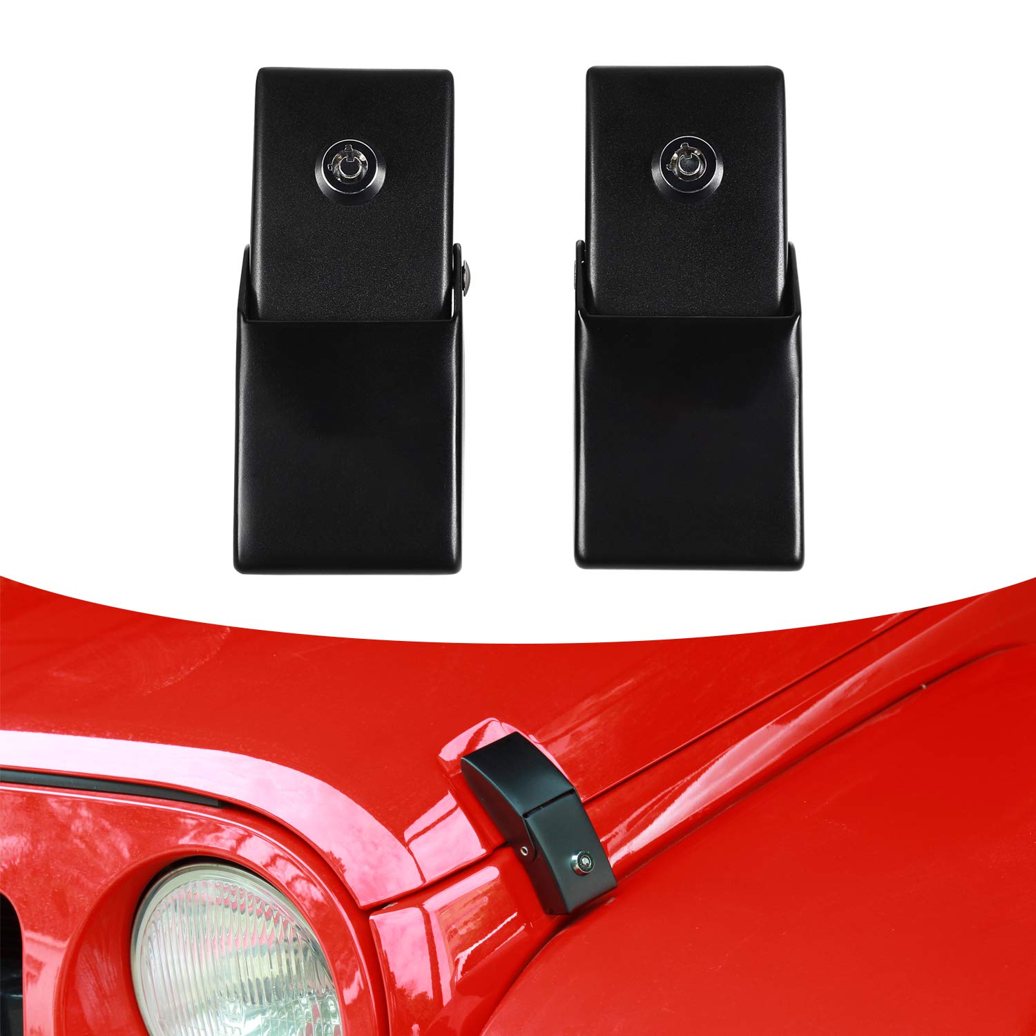 JeCar Steel Hood Latches Compatible with Jeep Wrangler 2007-2023 JK JKU JL JLU Gladiator JT Rubicon Sahara X Off Road Sport Exte