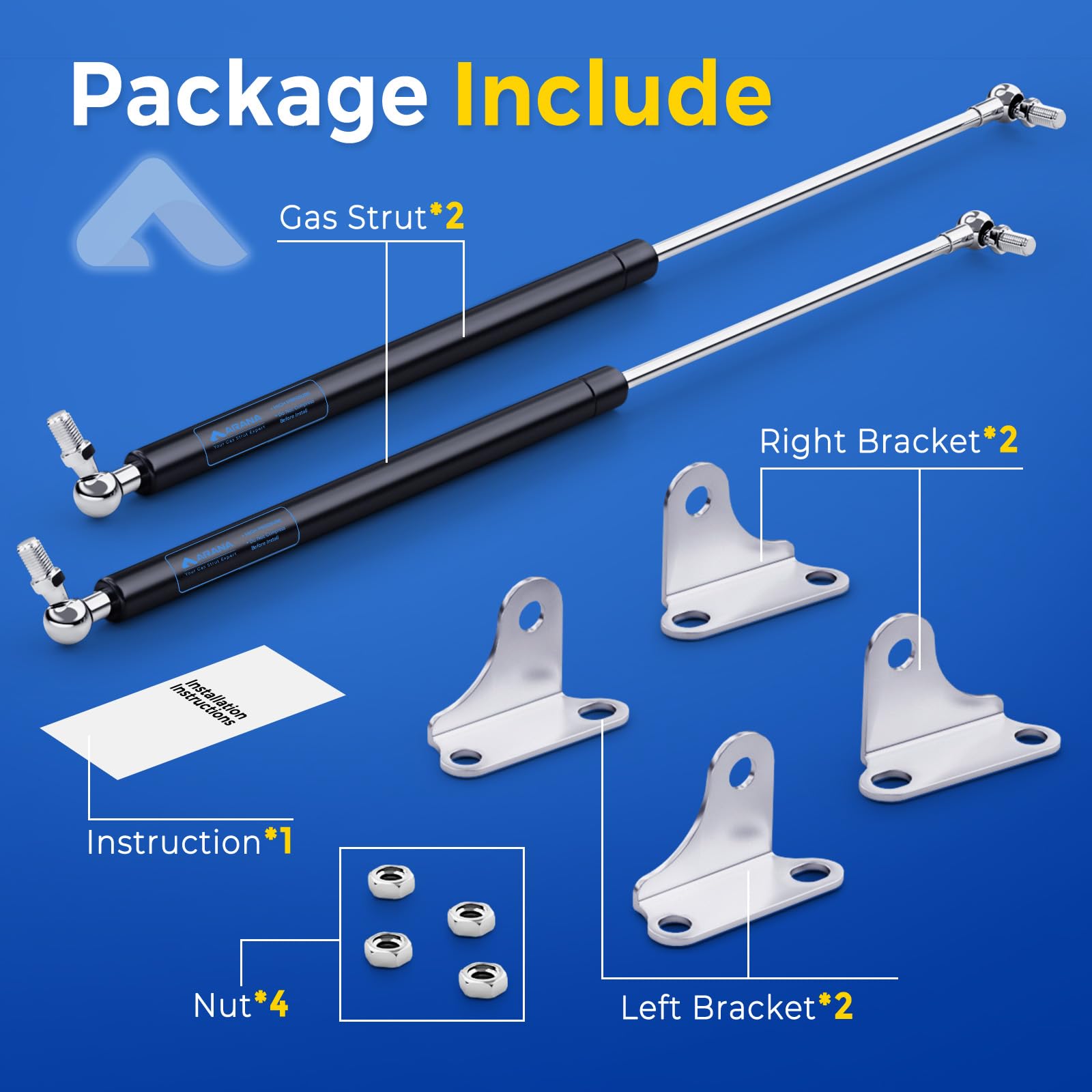 Arana 30 Inch 120 Lb Gas Prop Struts Shocks With L Mounting Brackets, 2 Pcs 30'' 120 Pound Lift-Support Gas Springs For Heavy Du