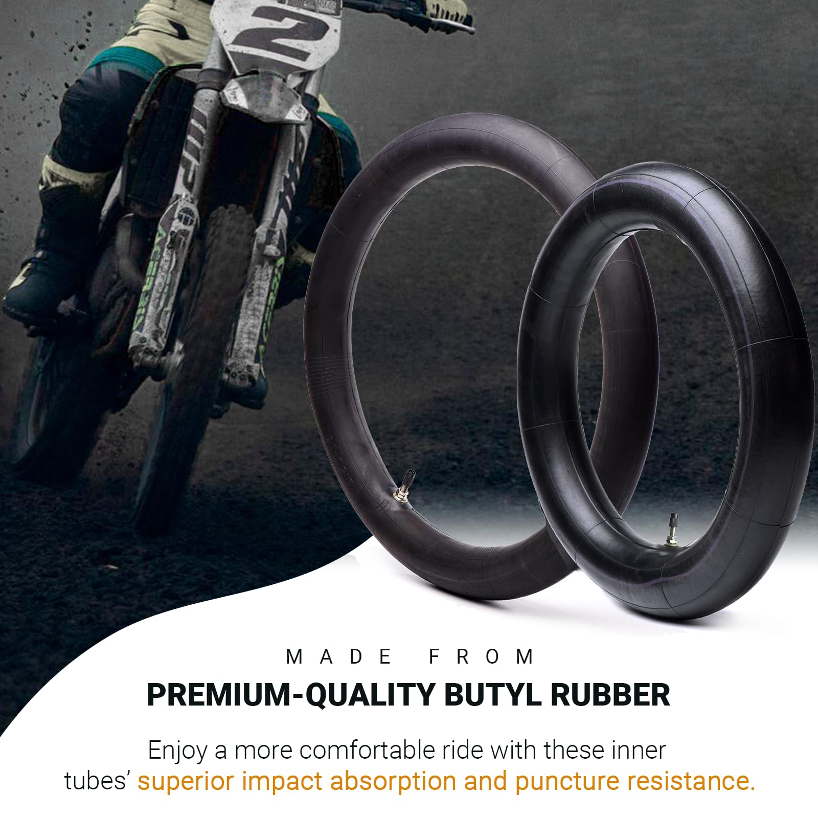 (2-Pack) 2.75-17 (70/100-17) Front and 3.00-14 (90/100-14) Rear Inner Tube for Dirt Bike Tires - Compatible with Honda Trail, Ba