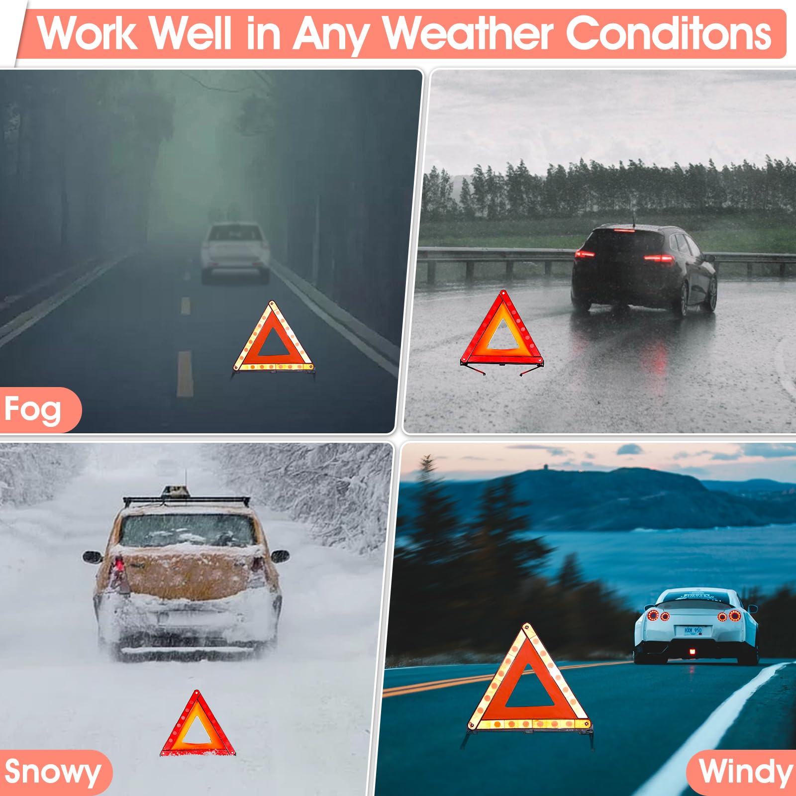 Dedc Car Safety Triangle Warning Kit, Set Of 3 Roadside Emergency Kit With Reflective Warning Triangle,Visibility Roadside Vest,