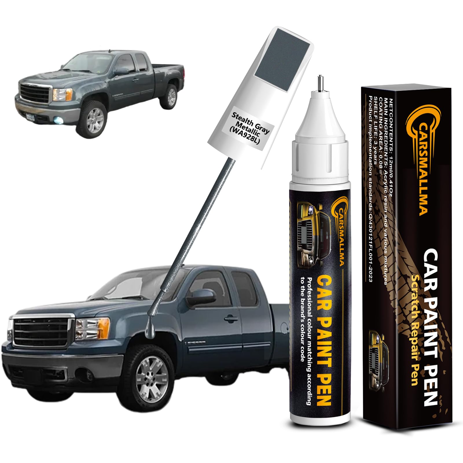 carsmallma Stealth Gray Metallic(WA928L) Car Touch Up Paint for GMC, Color Accurate Car Paint Scratch Repair Pen Kit Quick & Eas