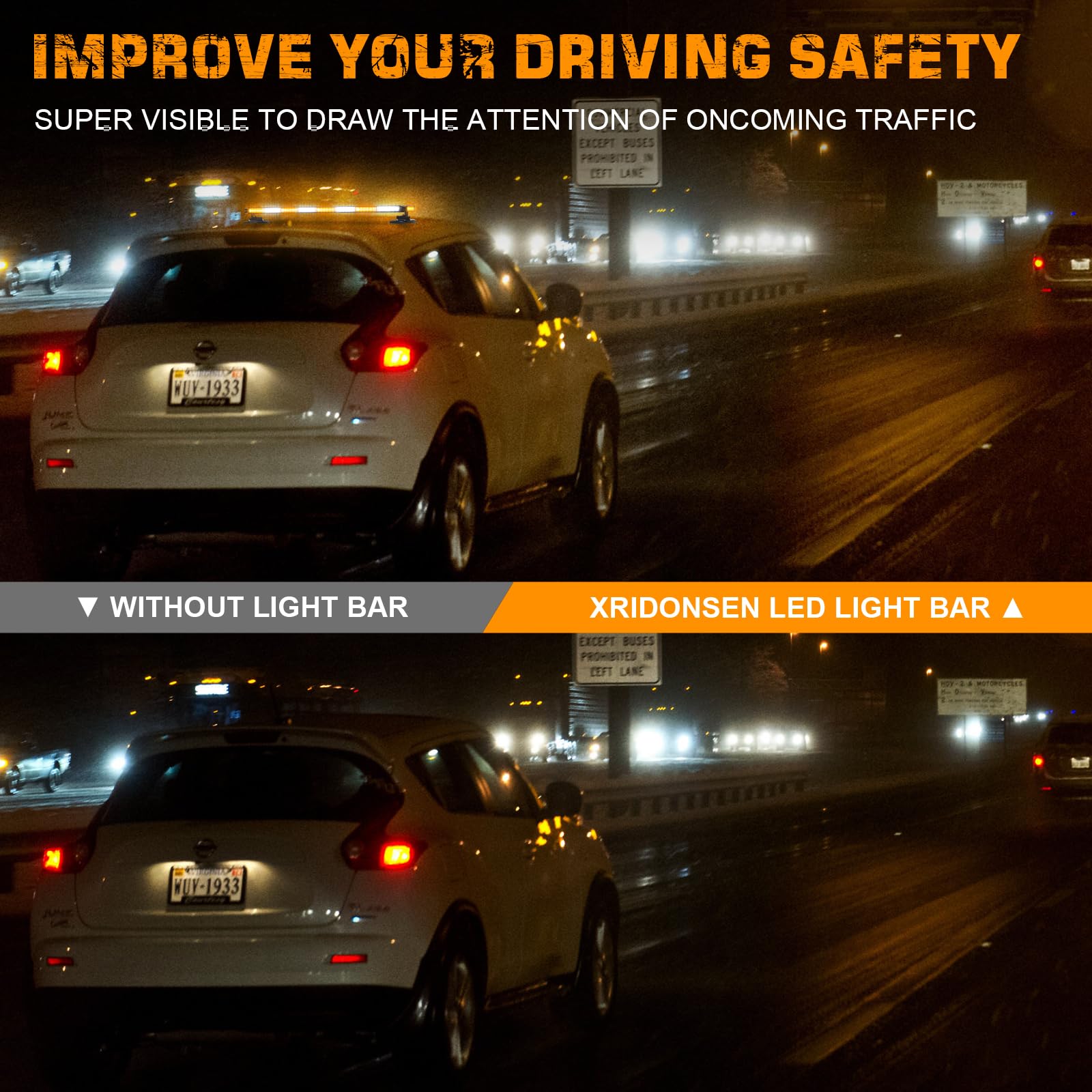 XRIDONSEN 37" LED Strobe Light Bar - Amber/White Emergency Warning Light for Vehicles - Model XR-708 with Magnetic Mount