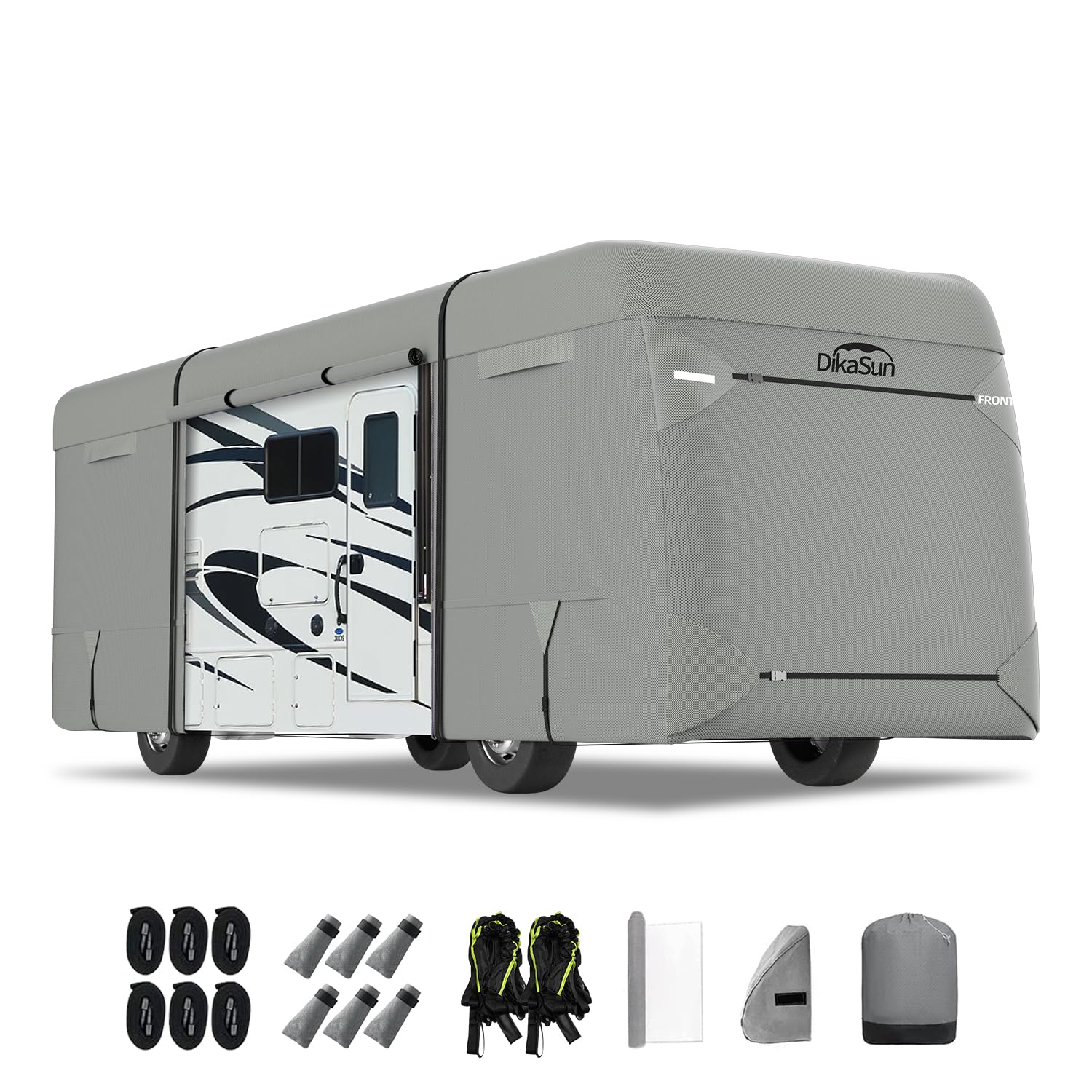 Dikasun Class A Rv Cover 7 Layers Top 40' To 43' Travel Trailer Watertight Motorhome Winter Cover Anti-Uv Heavy Duty Rip Resista