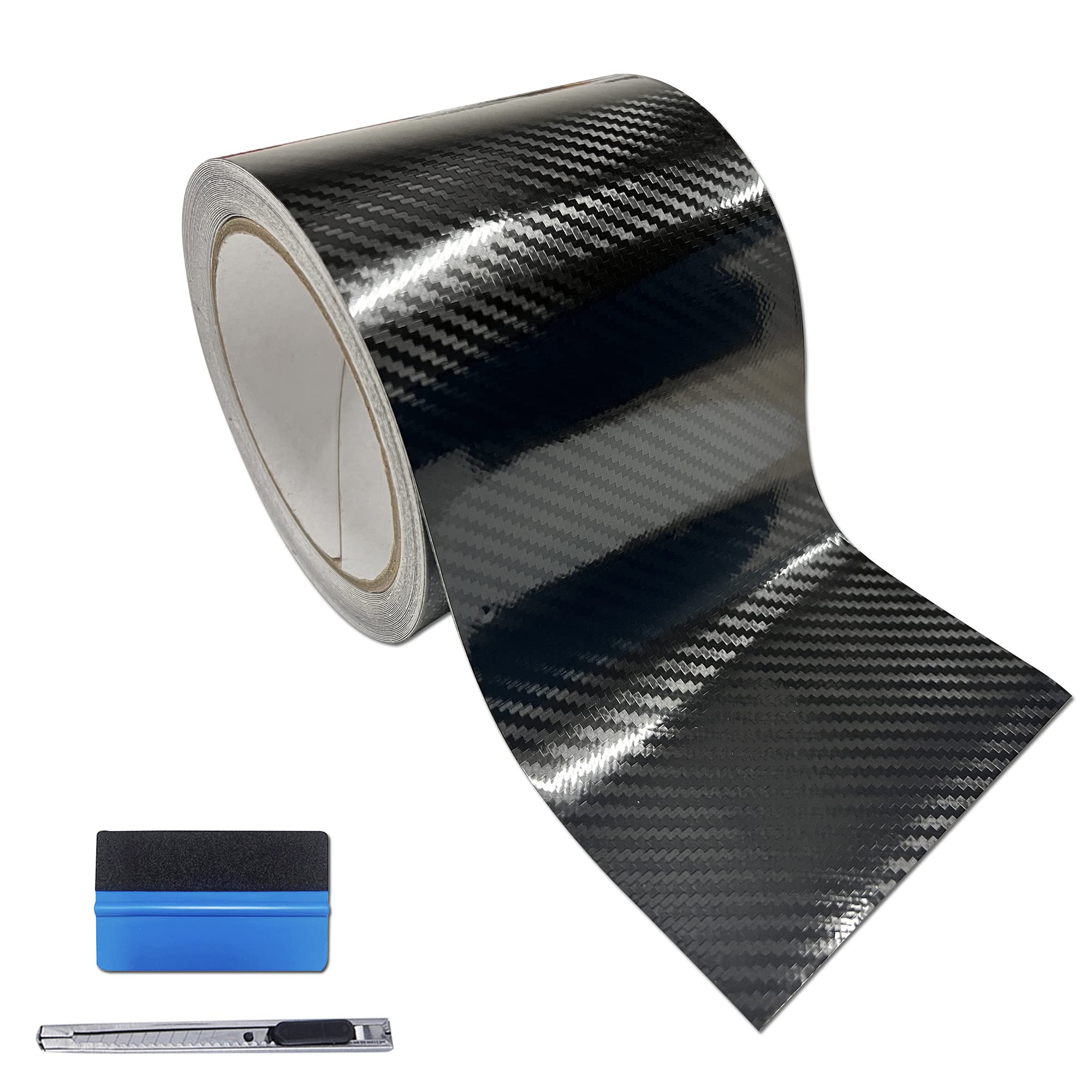 Lzlrun Free Tool Kit 5D High Gloss Carbon Fiber Vinyl Tap For Black Out Chrome Delete Window Trim Door Trim (3Inches X 30Feet)