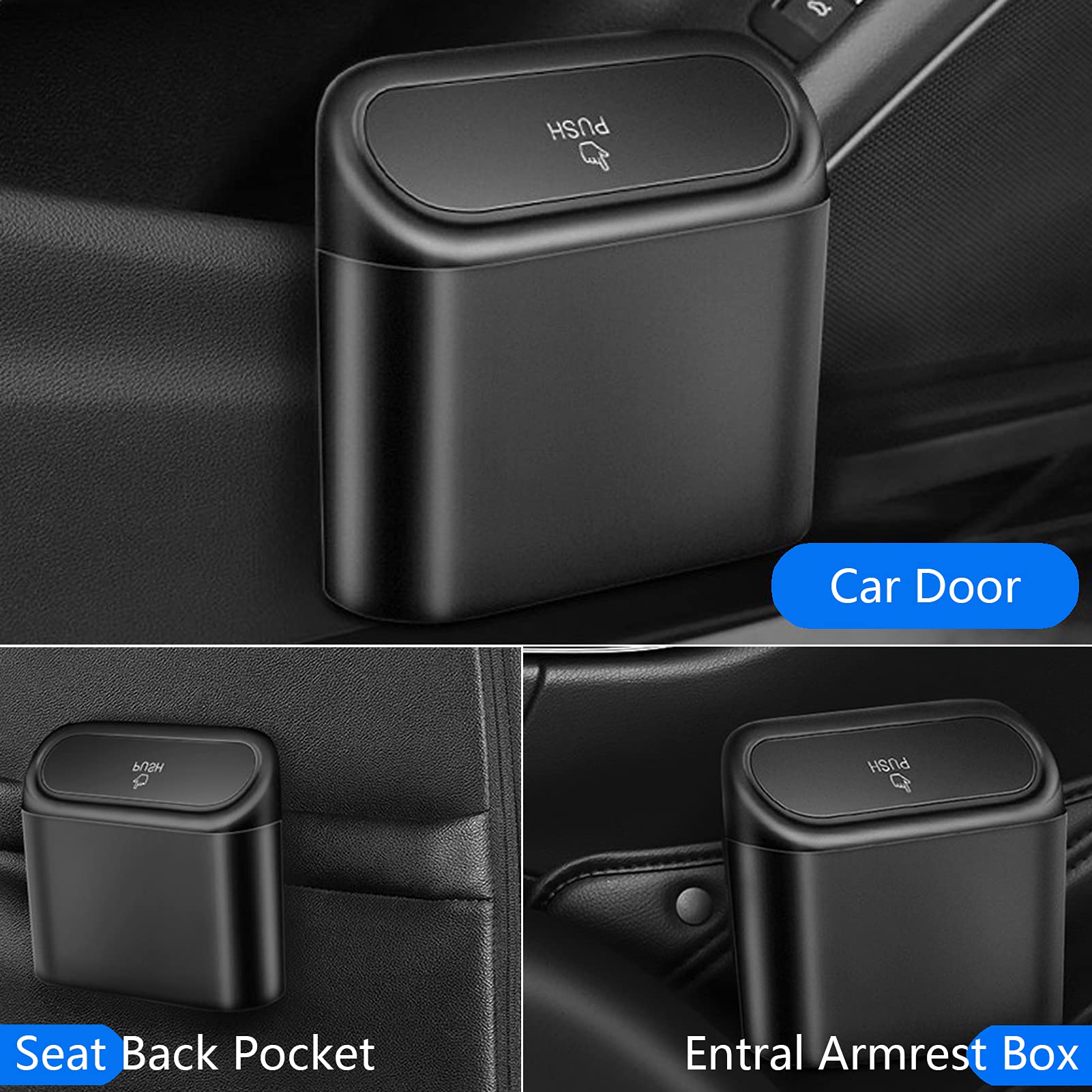 Car Trash Can Bin With Lid - 3 Packs Universal Vehicle Mini Leakproof Garbage Can Bin With 60Pcs Trash Bags Can Organizer Storag