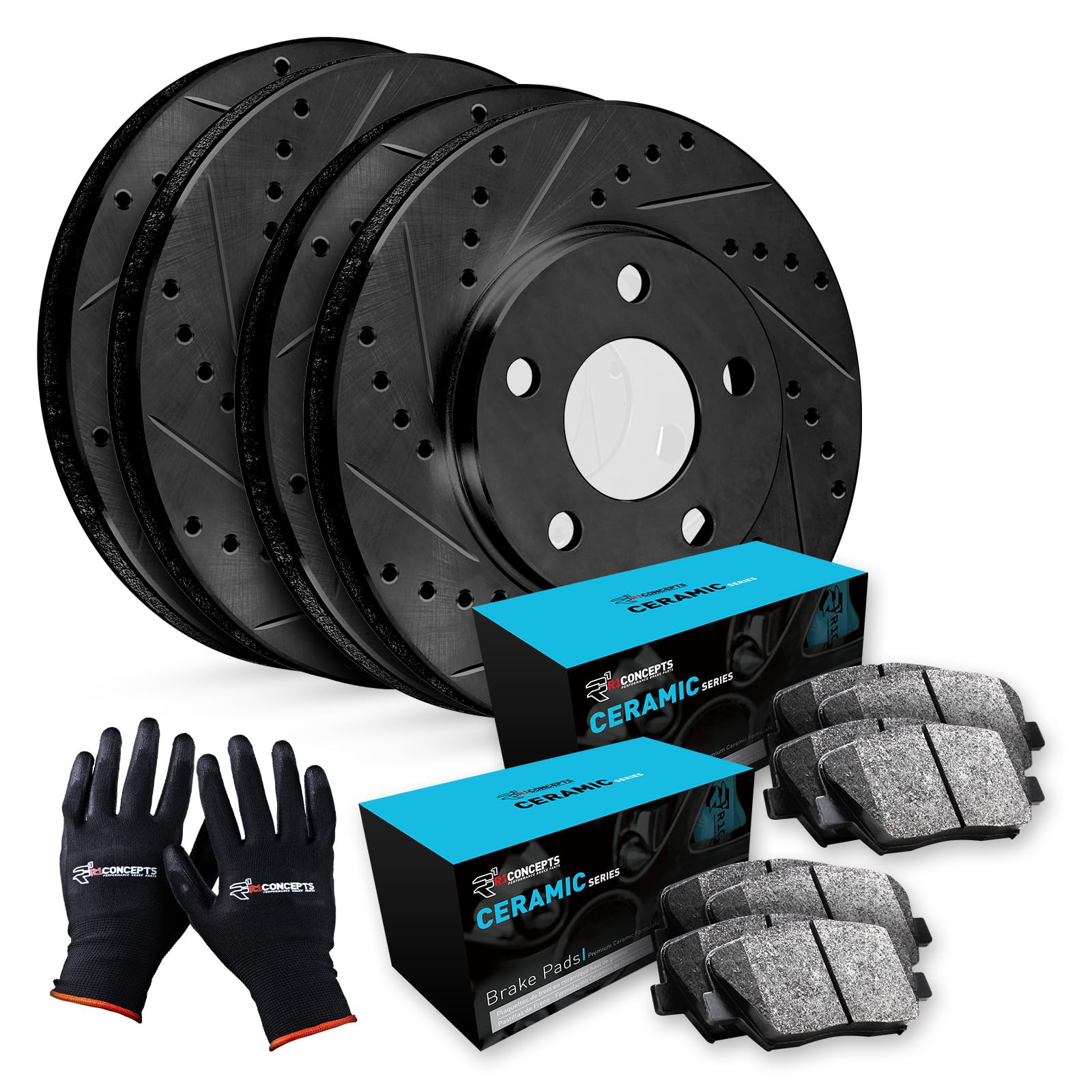 R1 Concepts Front And Rear Brakes And Rotors| Front And Rear Ceramic Brake Pads And Rotors Kit| Fits 2009-2021 Nissan Maxima