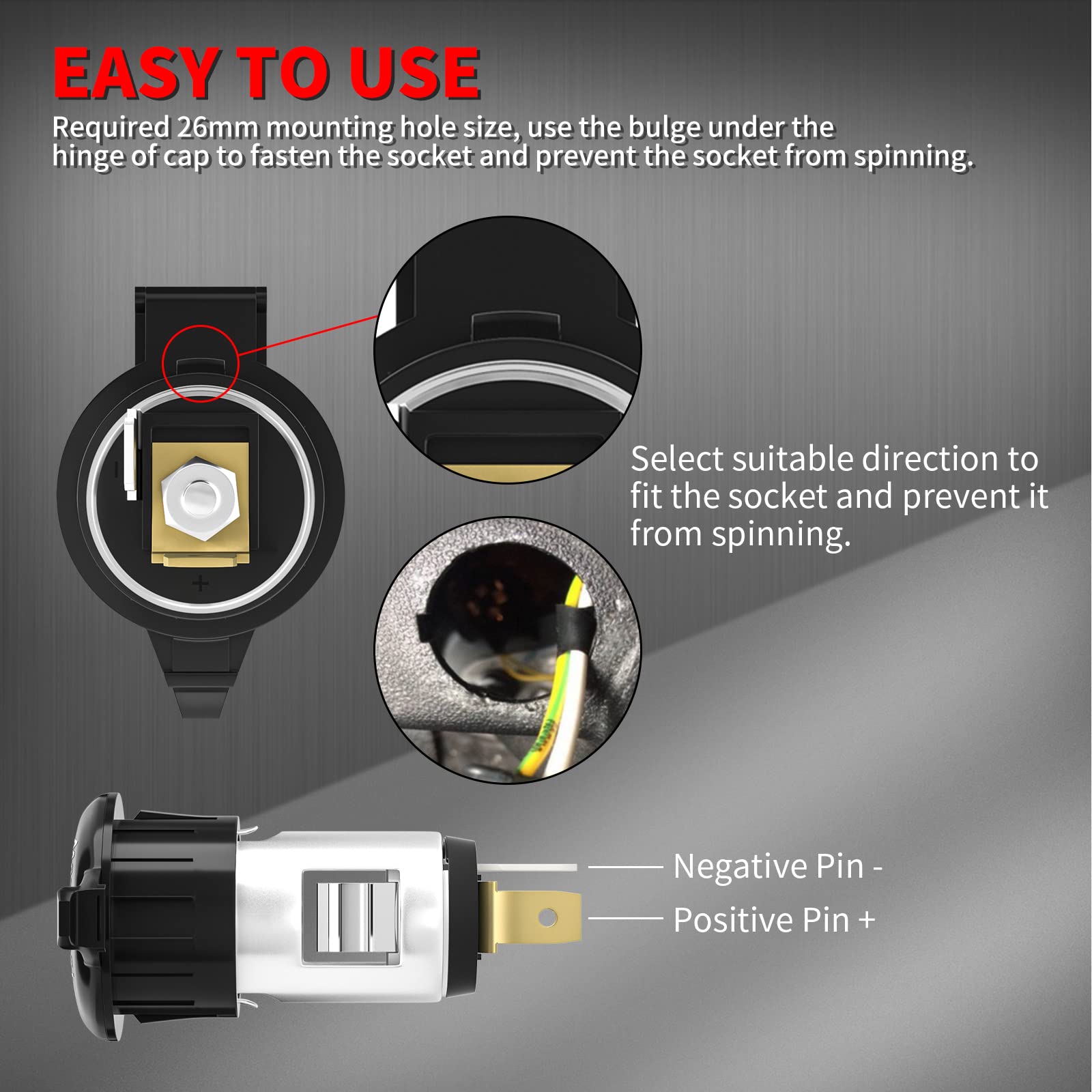 DaierTek Cigarette Lighter Socket DC 12V Car Cigarette Lighter 12 Volt Female Power Outlet Socket Replacement with Cover Wiring