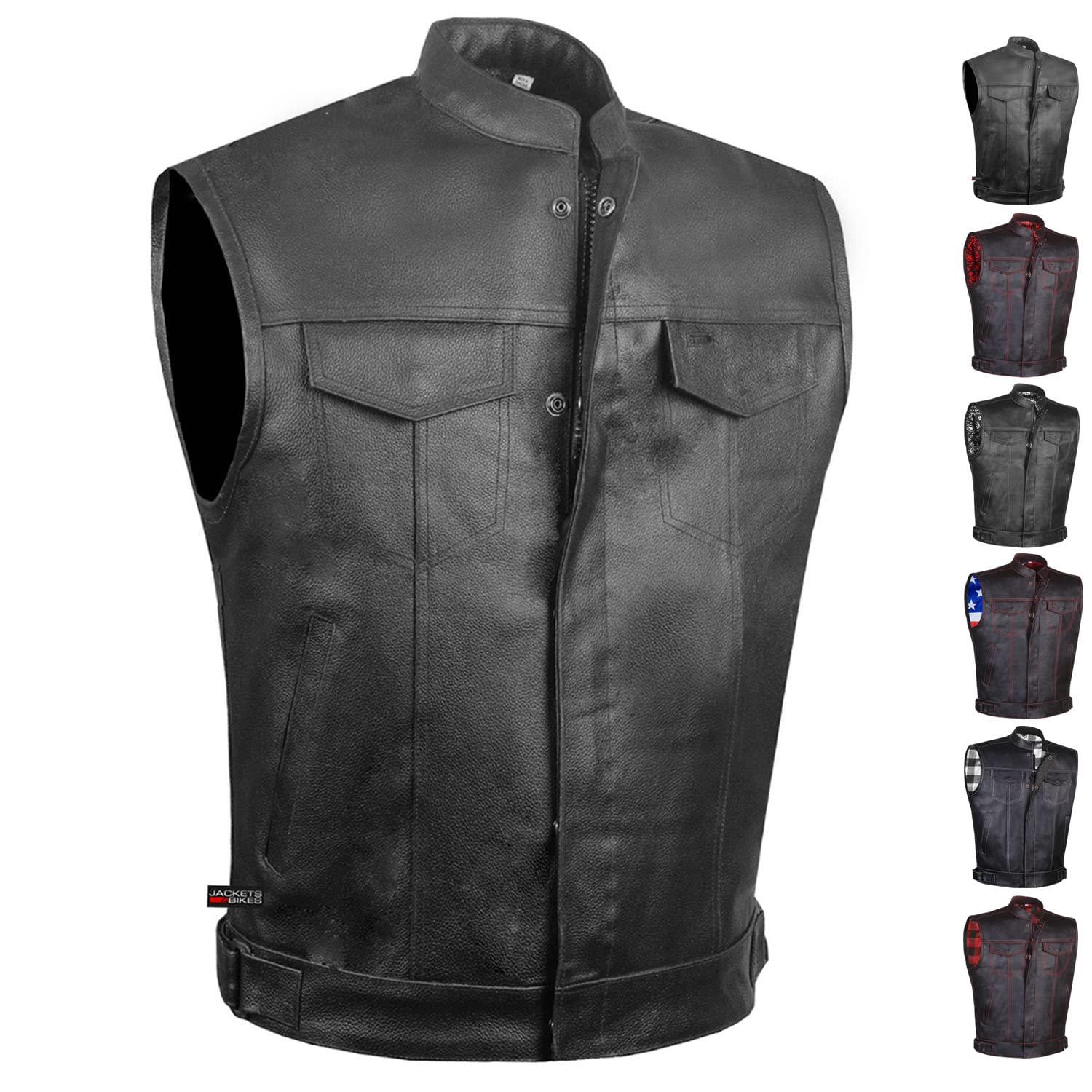 Soa Men'S Leather Motorcycle Concealed Gun Pockets Biker Club Vest W/Armor L