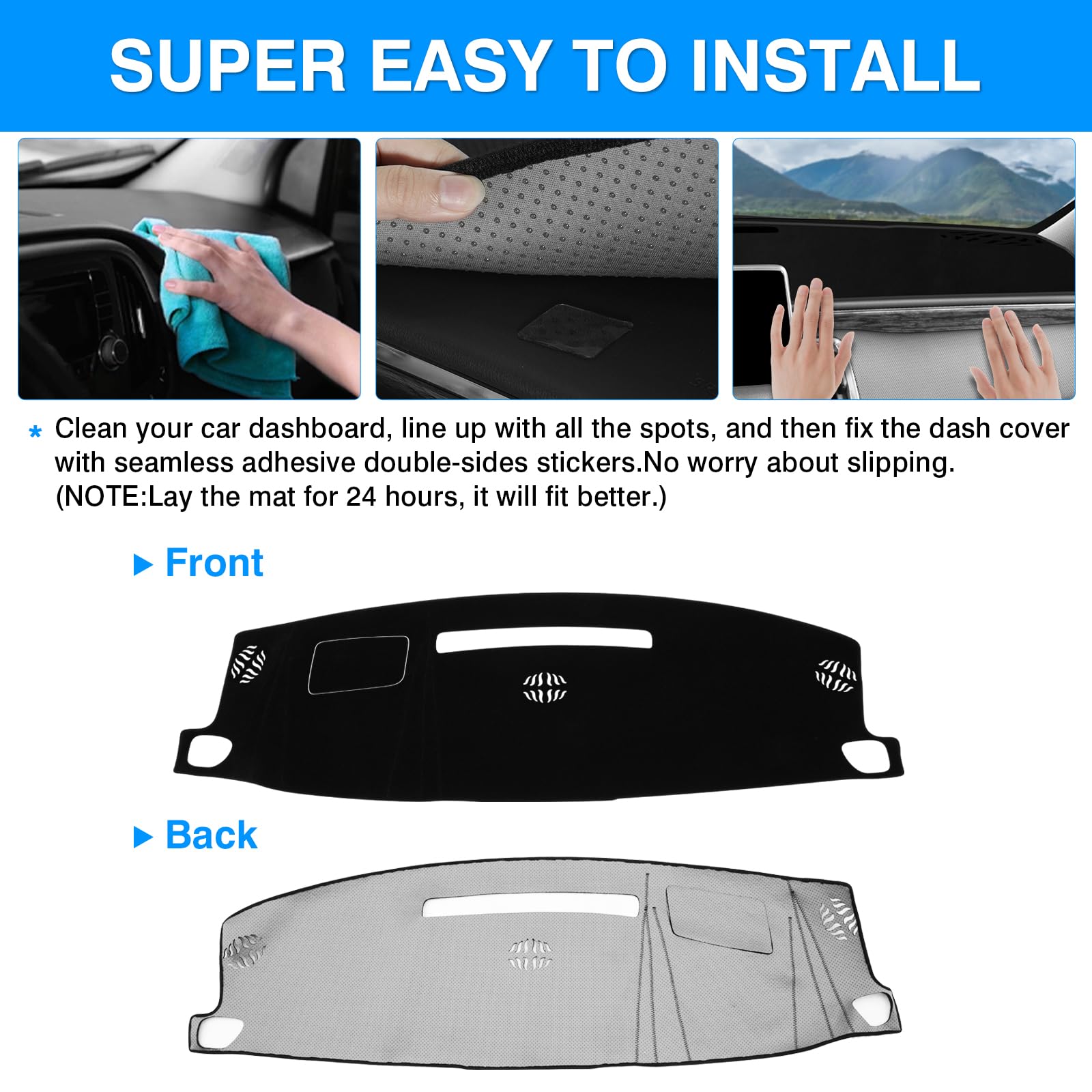 Autorder Dashboard Cover Mat for 2021-2024 Chevrolet Tahoe/Suburban, Black Flannel Sunshade, Model QCYPBGD299-L