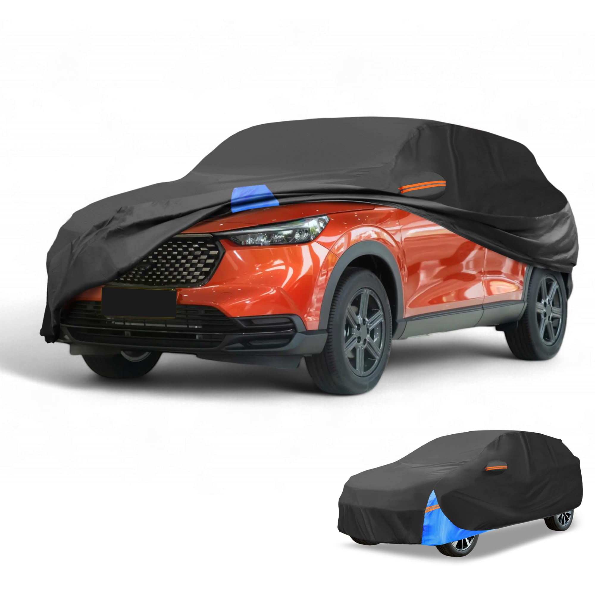 Partuto Waterproof All-Weather Universal Car Cover with Right Side Zipper, 210D-PU Black Blue Fits for SUV Up to 181'' Length