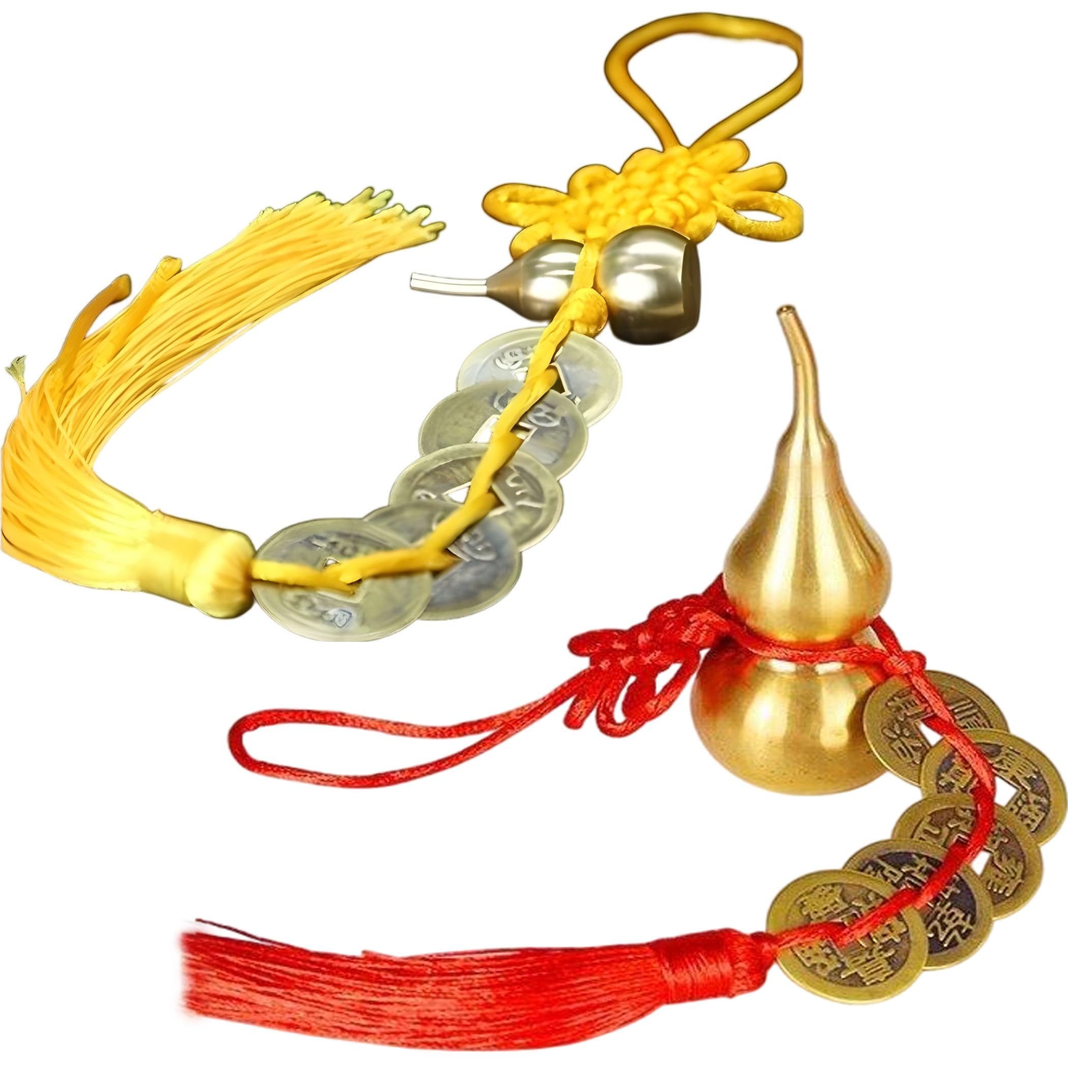 Feng Shui Coins Made of Connected 5 Fortune Coins with Chinese Knot Hope Can Bring Good Luck Safty Healthy and Success.(1PCS red