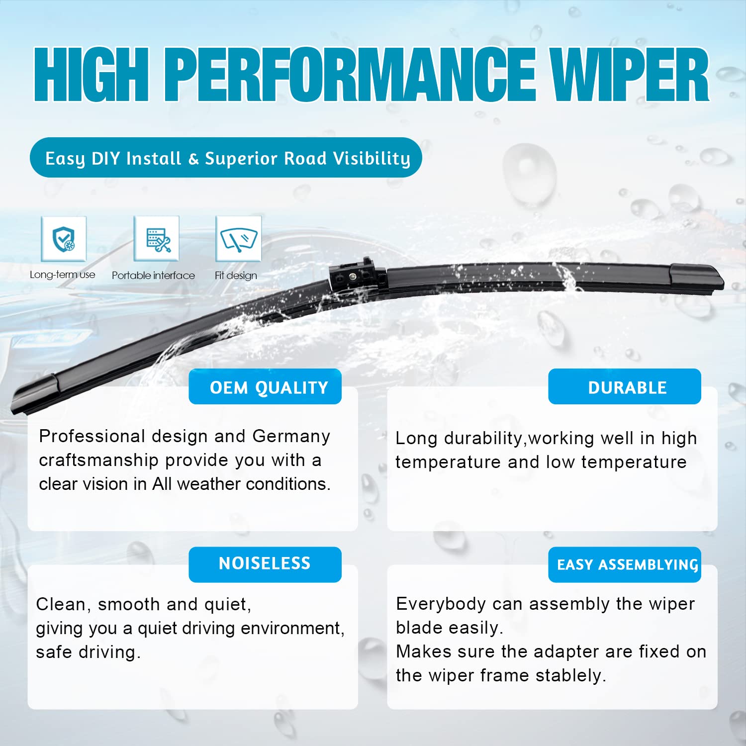 Vtogoi Wiper Blades With Rear Wiper Blades Set For 2016-2020 Mercedes-Benz Gla250,Automotive Replacement Windshield Wiper Blades