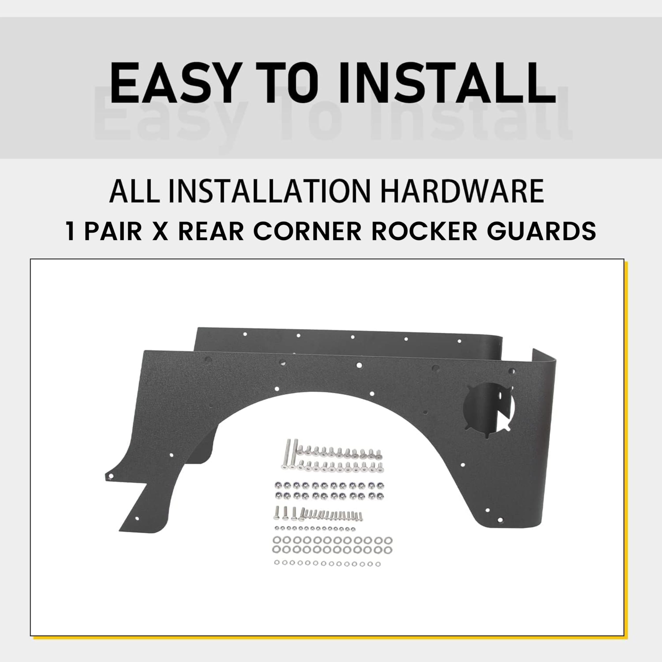 KUAFU Rear Corner Rocker Guards for 1997-2006 Jeep Wrangler TJ, Alloy Steel, Textured Black, Model BL659, 2 Pcs