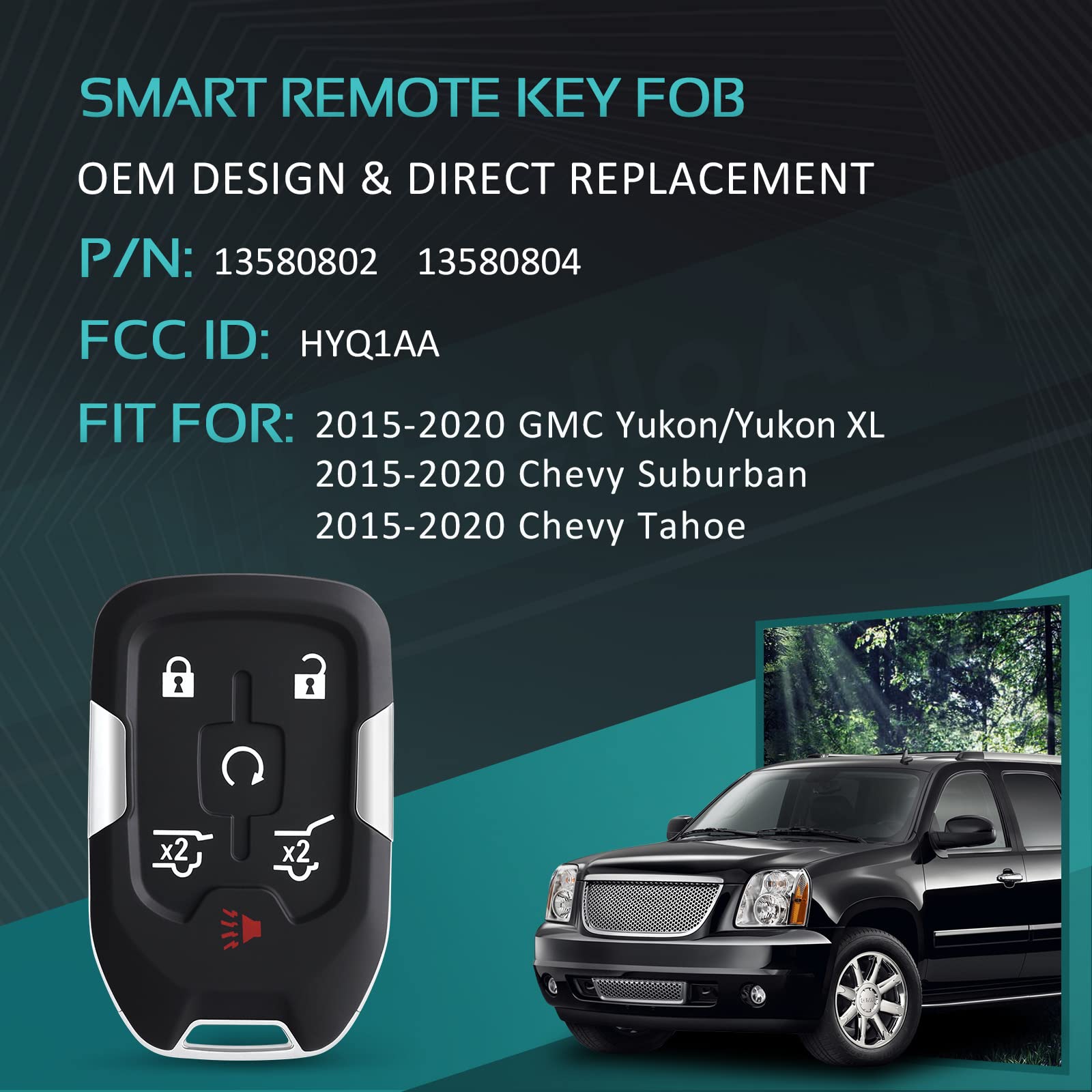 Helloauto Key Fob For Gmc Yukon/Yukon Xl,Chevy Tahoe Suburban Key Remote 2015-2020 Self-Programmed Smart Key Fob Shell Cover (Hy