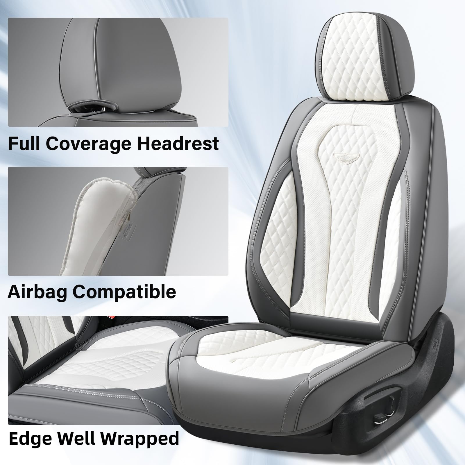 Coverado Car Seat Covers, Waterproof Faux Leather Front Pair, White, SCU018 Series, Universal Fit for Most Cars
