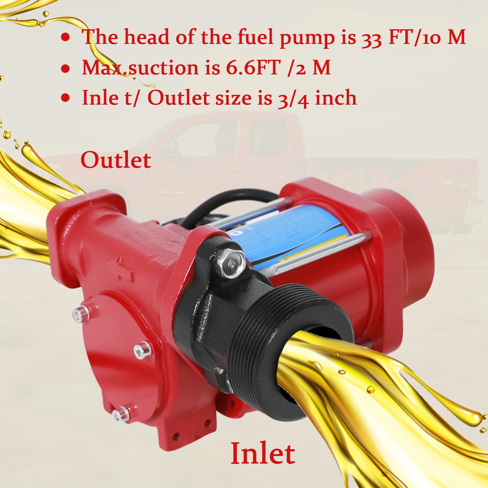 SUPERFASTRACING 10GPM 12V DC fuel transfer pump with Nozzle Kit for Gasoline Diesel Red with Particulate Filter