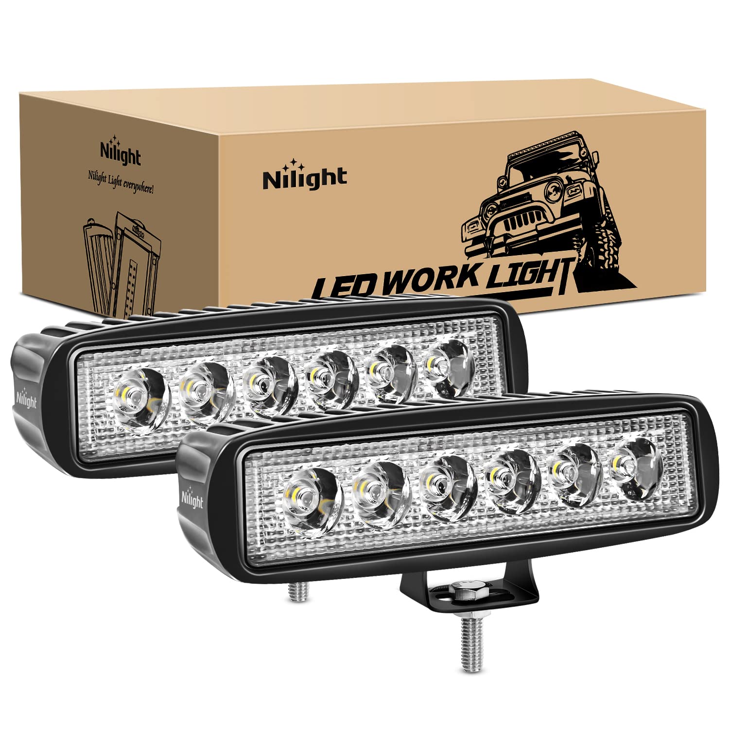 Nilight Led Light Bar 2Pcs 18W 6Inch Flood Led Pods Offroad Fog Light Waterproof For Boat Suv Atv 4Wd Car Truck Golf Cart 12V 24