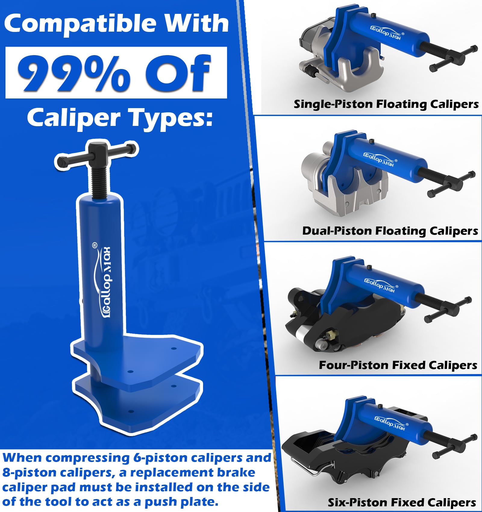 GallopMax Multi Piston Brake Caliper Tool - Heavy Duty Piston Compression Tool, Model GMT210017