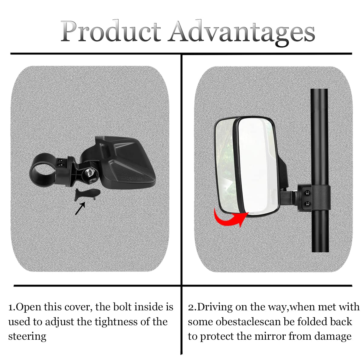 SHEJISI UTV Side Mirrors Fits 1.75''-2'' Inch Roll Cage, Upgraded Easy-Adjustable New UTV Mirrors Side View, Compatible with Pol