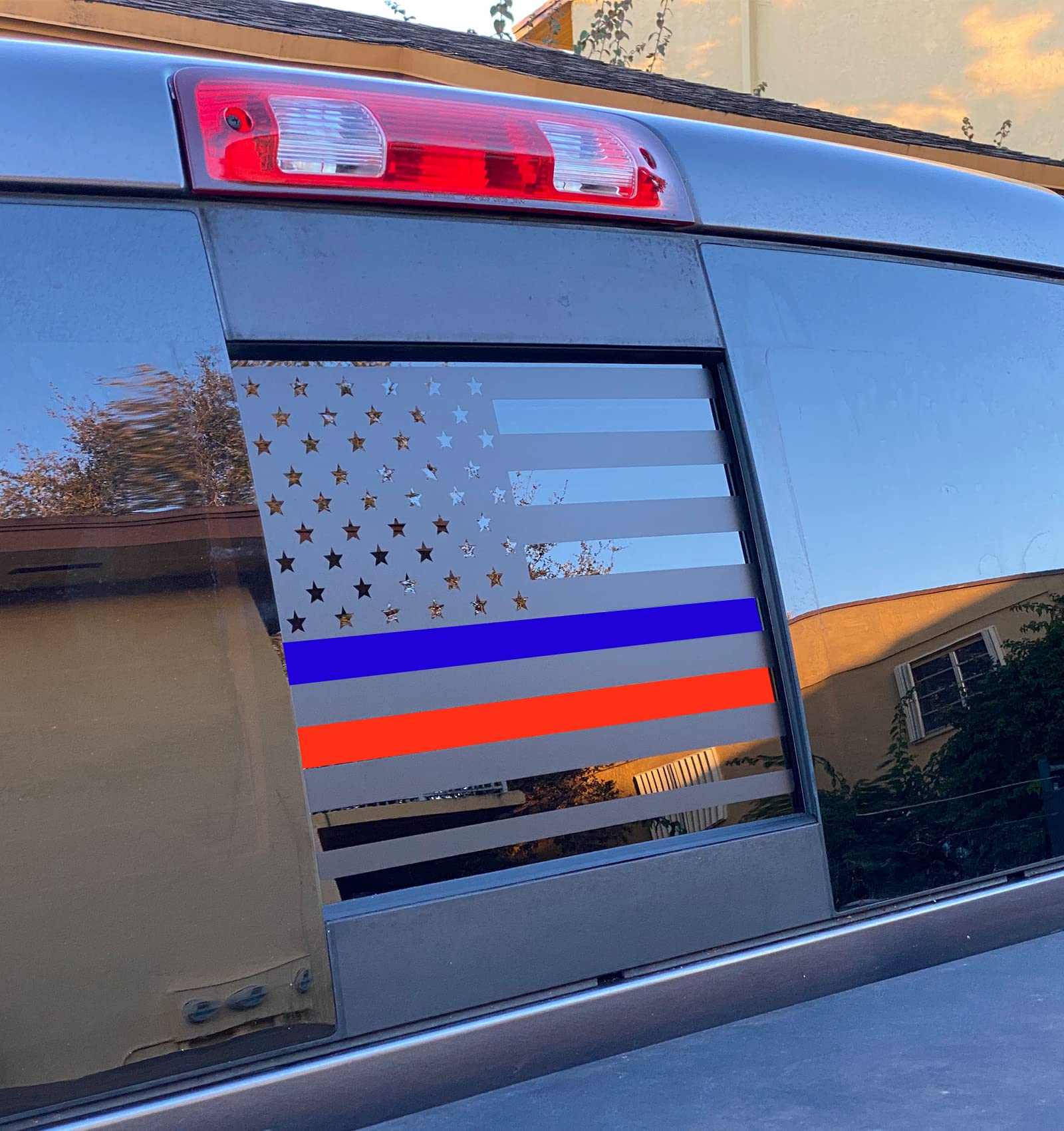 Xinghe For 2019-2025 Rear Middle Window American Flag Decal For Chevy Silverado Gmc Sierra, Matte Black Usa Flag Vinyl Sticker F