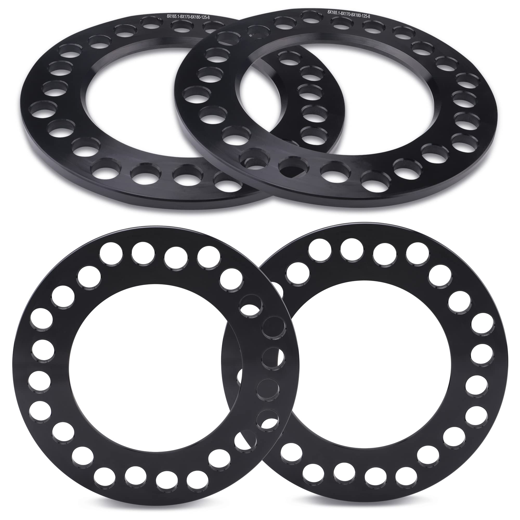 4pcs Black Forged 8x6.5 8x165.1 8x170 8x180 Flat Wheel Spacers 8mm (0.31inch) 125mm Hub Bore Replacement for F250/F350 Super Dut