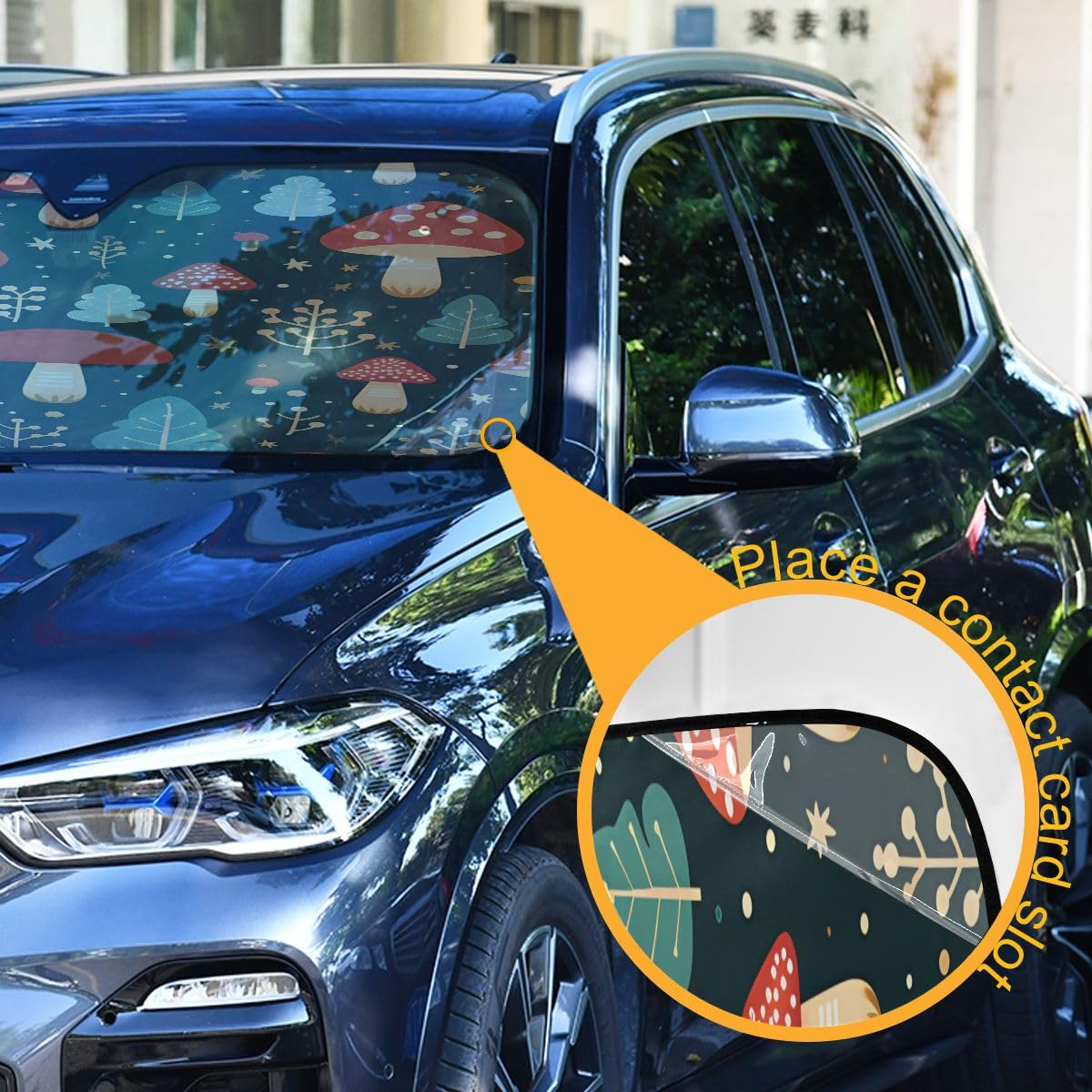 Car Windshield Sunshade Cute Mushroom Red Pattern, Blocks Sun Visor Protector Foldable Sun Shield Keep Your Vehicle Cool, Fits W