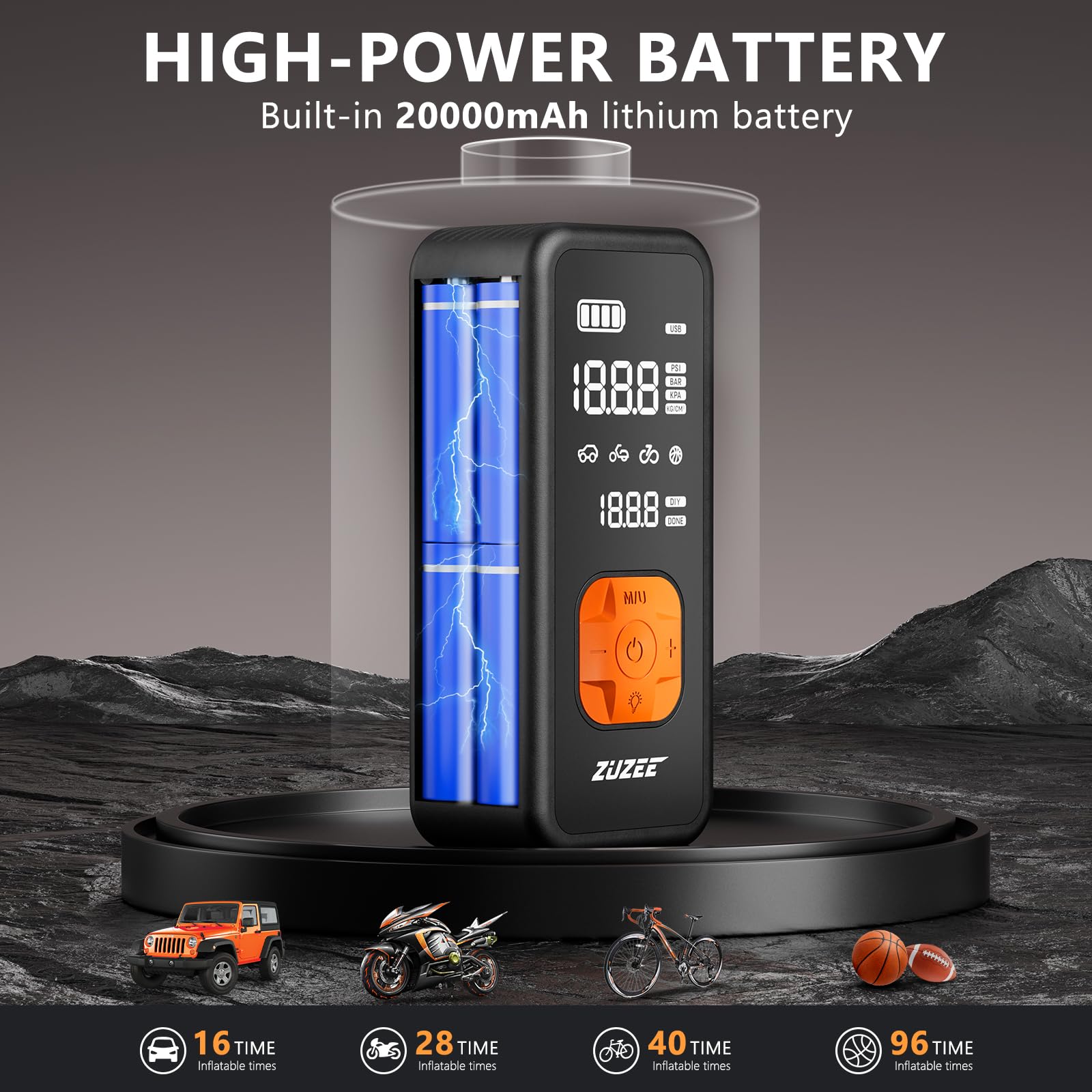 Tire Inflator Portable Air Compressor - 4X Faster Inflation, 150Psi Air Pump For Car Tires With Digital Pressure Gauge/Led Light