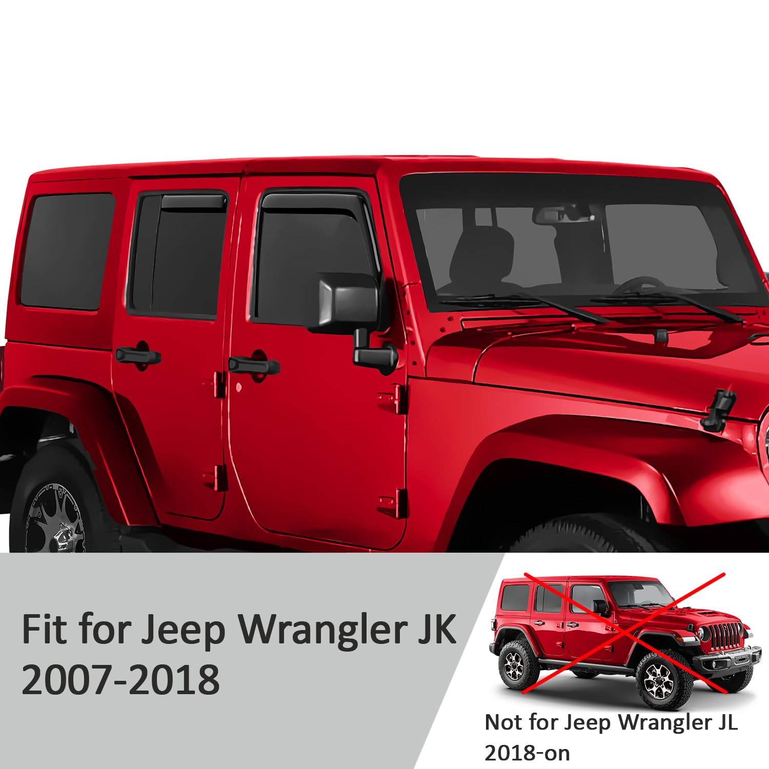Voron Glass In-Channel Extra Durable Rain Guards For Jeep Wrangler Jk 2007-2018, Window Deflectors, Vent Window Visors, 4 Pieces