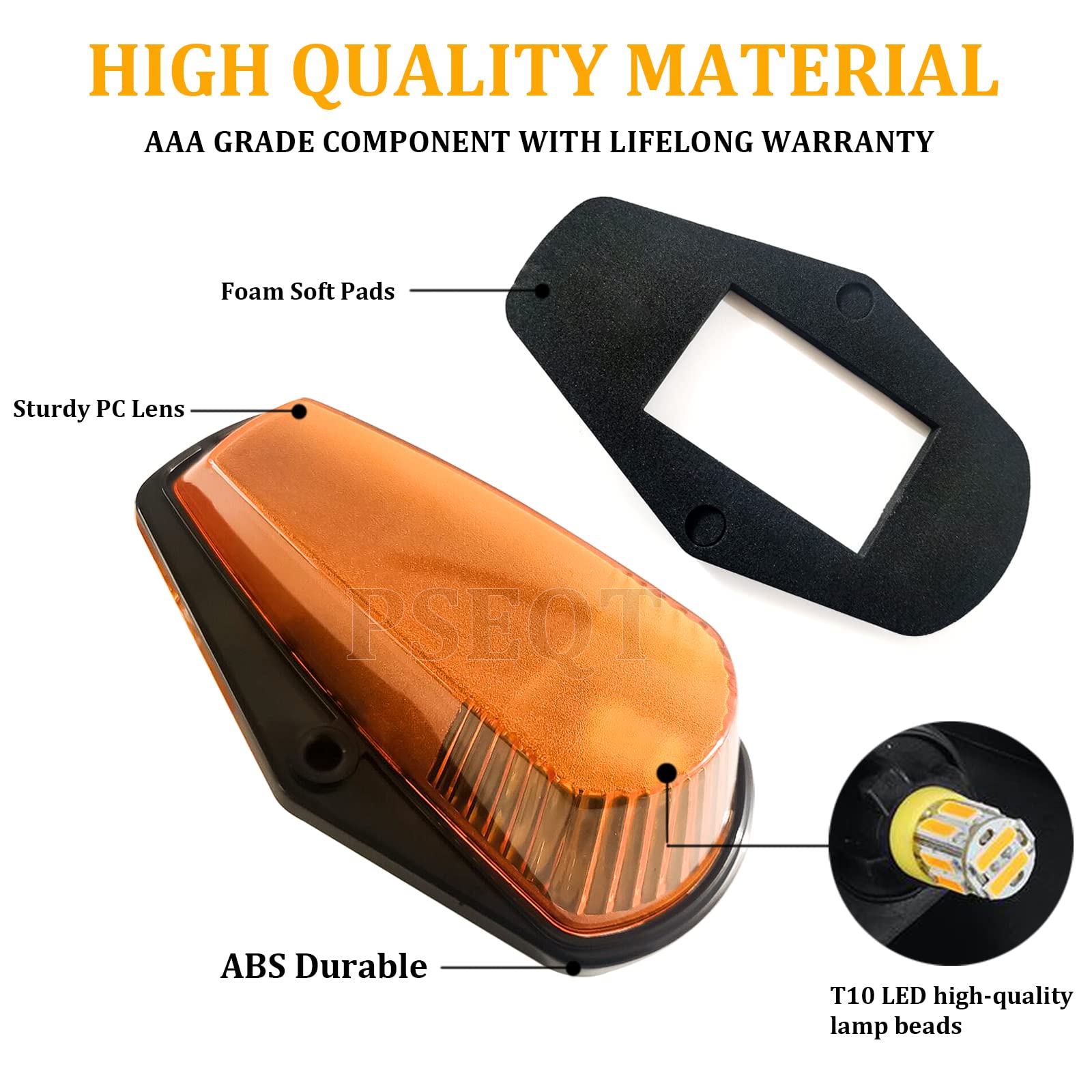 PSEQT 5Pcs Amber Cab Roof Marker Lights for F150 F250 F350, 12V LED Clearance Lights, 5.9''x3.54''x1.77