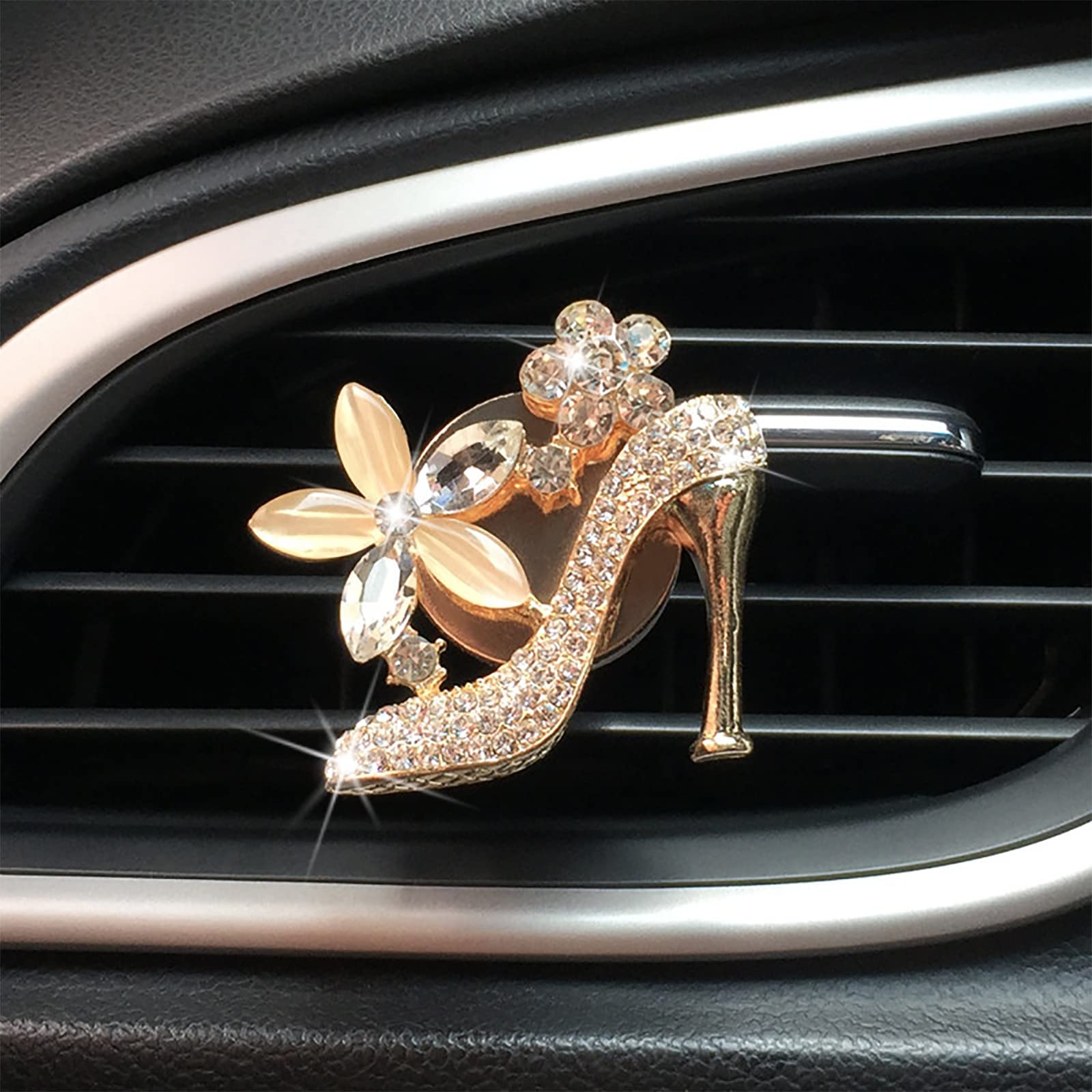 2 Pieces Crystal High Heel Shoe Air Vent Clips Rhinestone Car Air Freshener Clip Bling Car Clip Gift Decorations Charm Car Inter