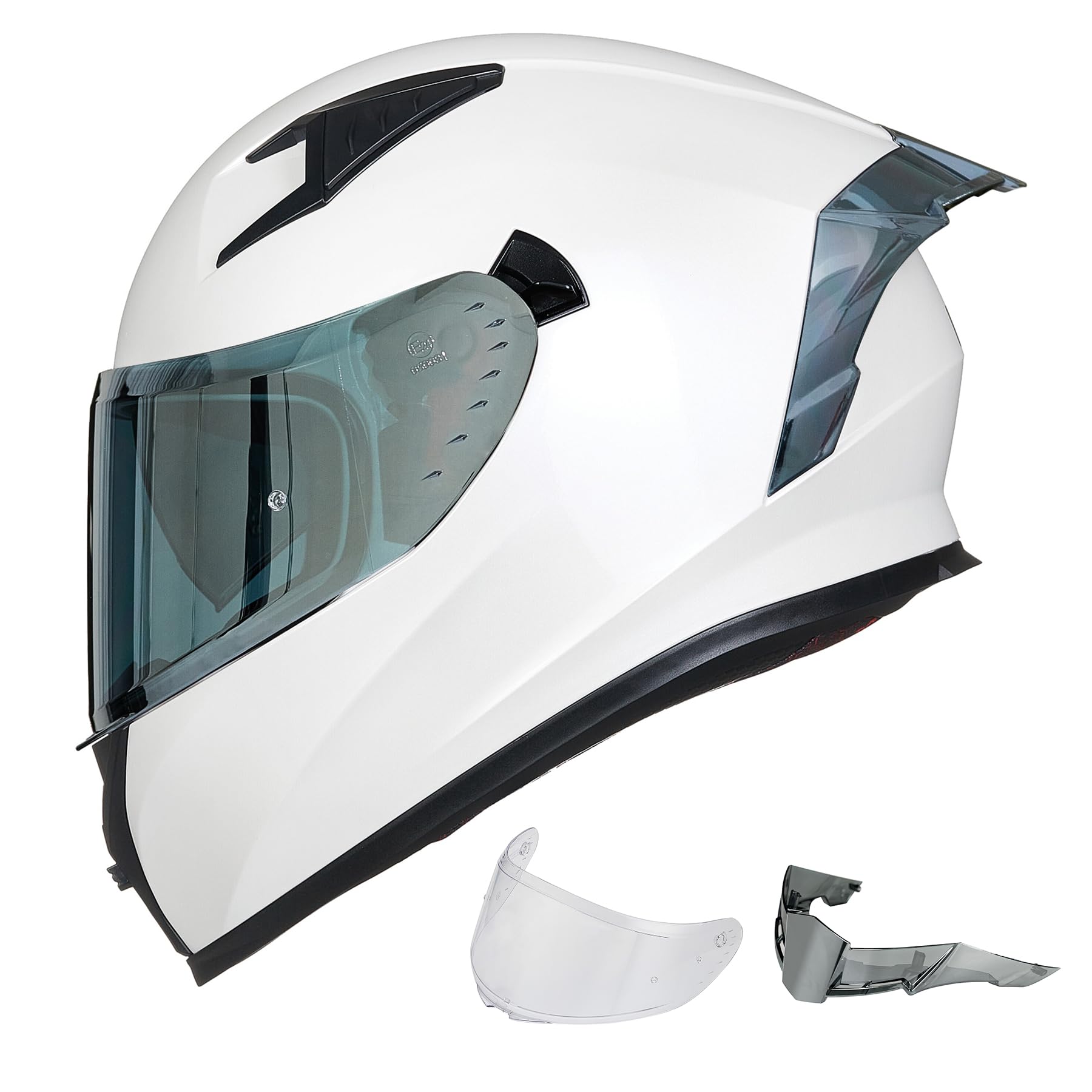 ILM Full Face Motorcycle Helmet, DOT Approved, EPS, Clear & Tinted Visors, Large, White, Model Z501