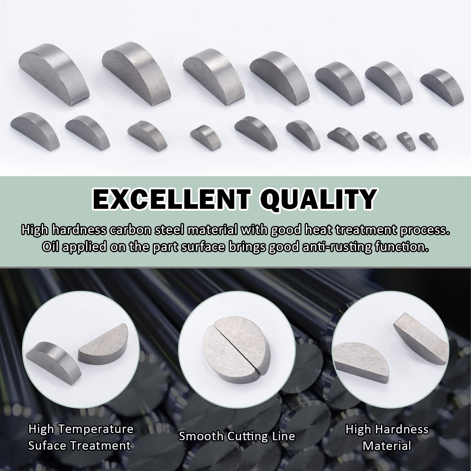Boeray 164Pcs Woodruff Key Assortment Metric Set 17 Sizes Carbon Steel Woodruff-Key Kit Woodruff Key-Crankshaft