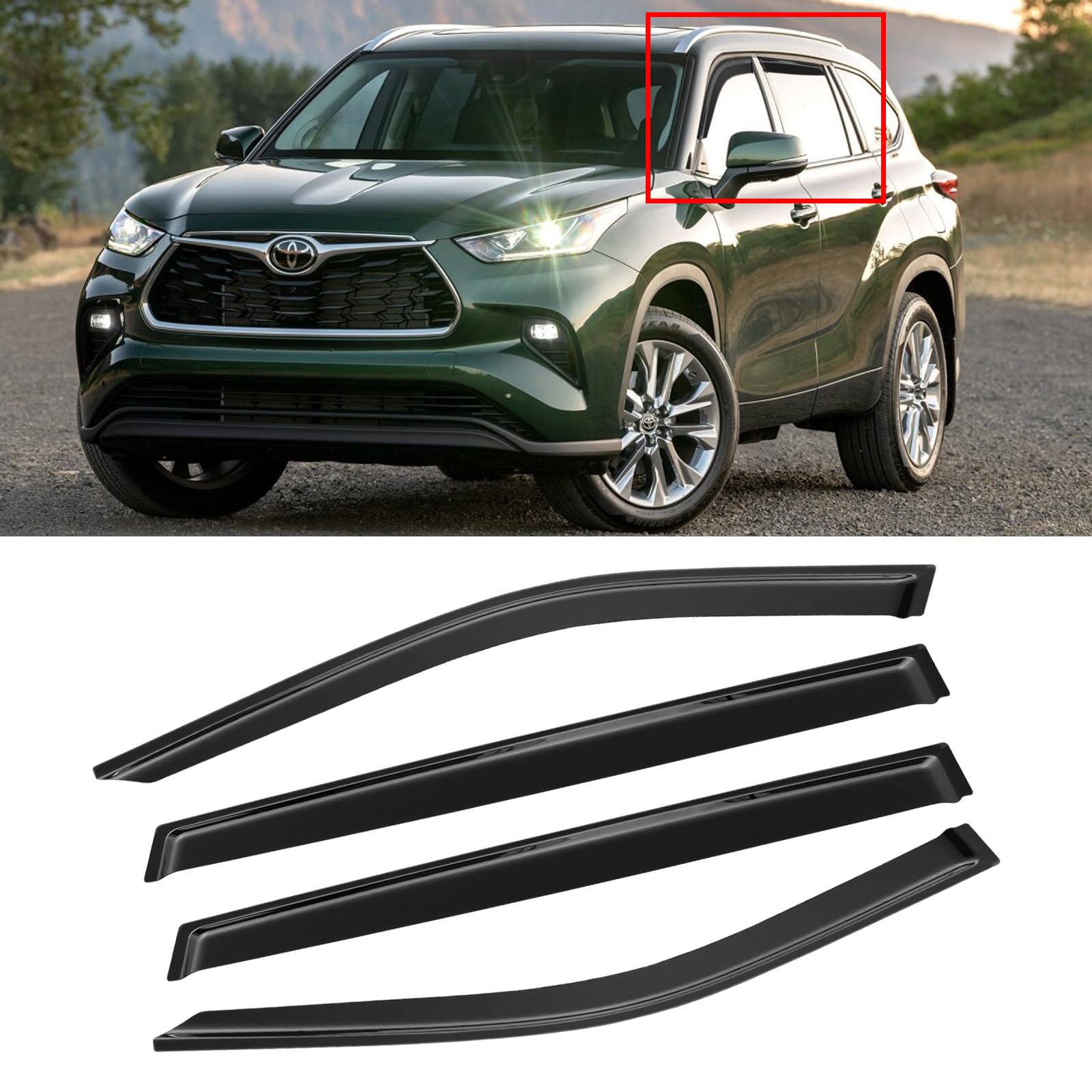 Cmvt Auto Window Visor For Toyota Highlander 2020-2024 Le Xle Xse Hybrid, Rain Guards Shields Vent Shade Deflector Wind Dark Smo