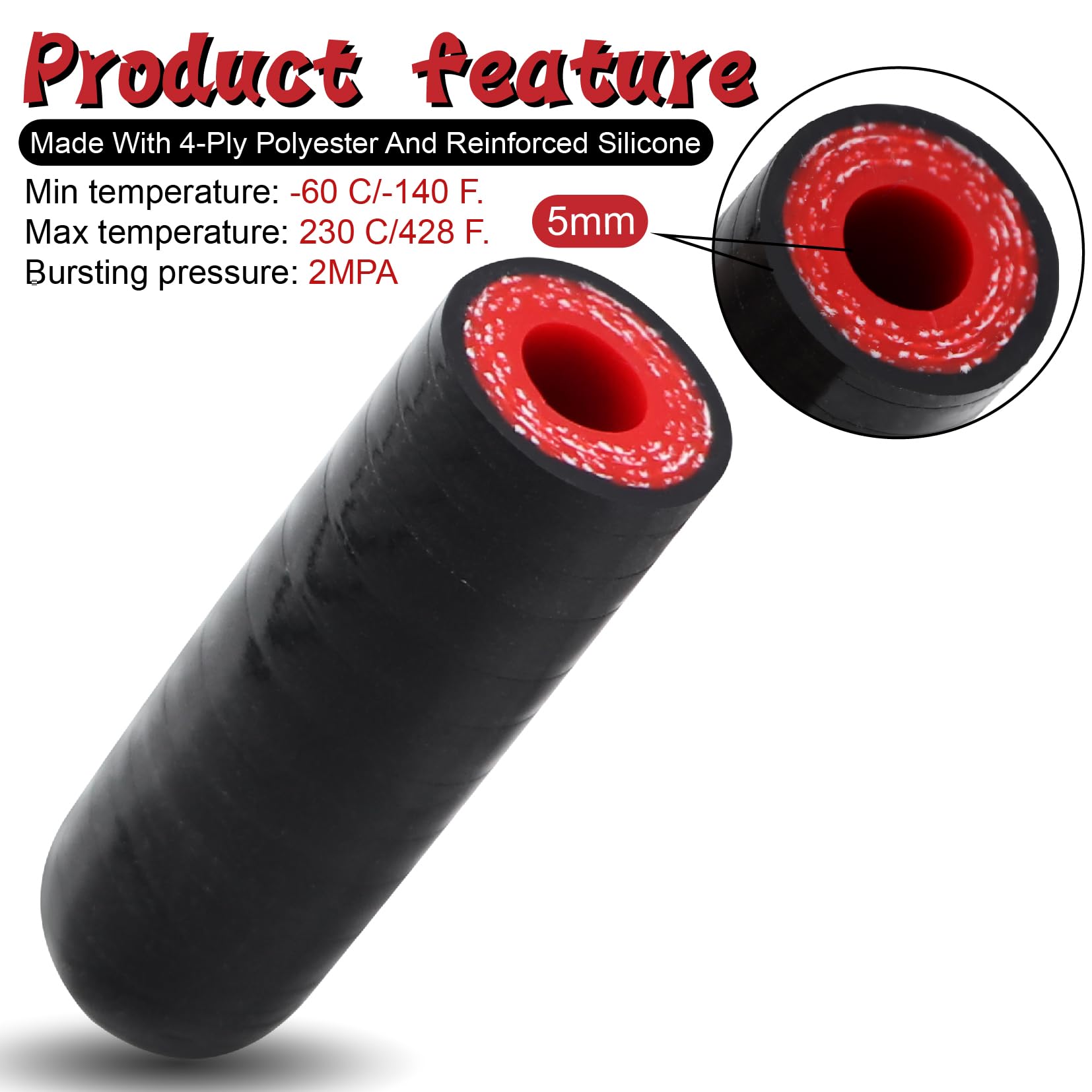 2Pcs High Temperature 4-Ply Reinforced Silicone Hose Cap ID 5/16 Inch(8mm) Hose End Plug for Turbo Bypass Valve/Throttle Body Wa