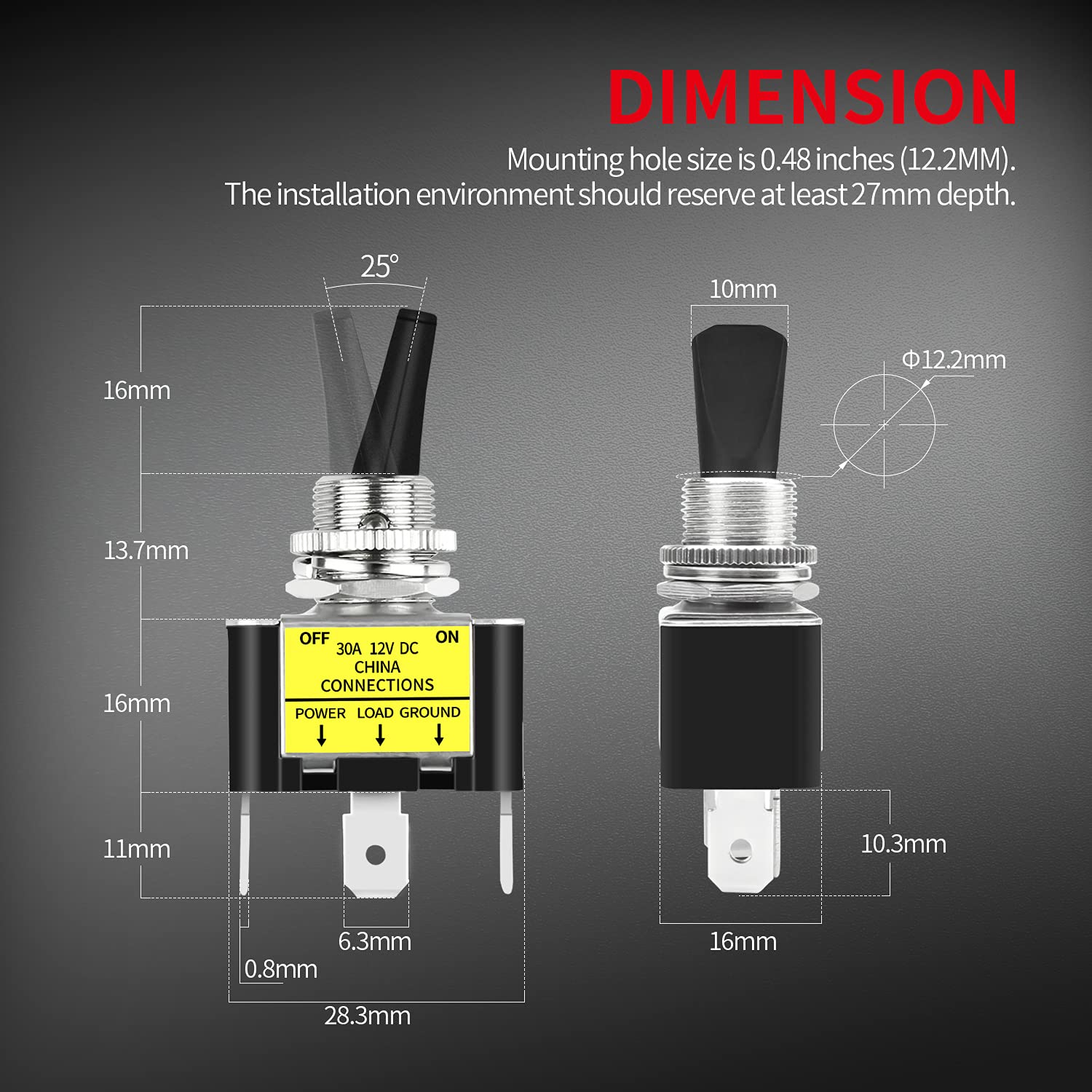Daiertek 30 Amp Heavy Duty Dc Toggle Switch, 12 Volt 30A Lighted Toggle Switch With Red Led 12V For Car Truck Vehicle Utv -2Pcs