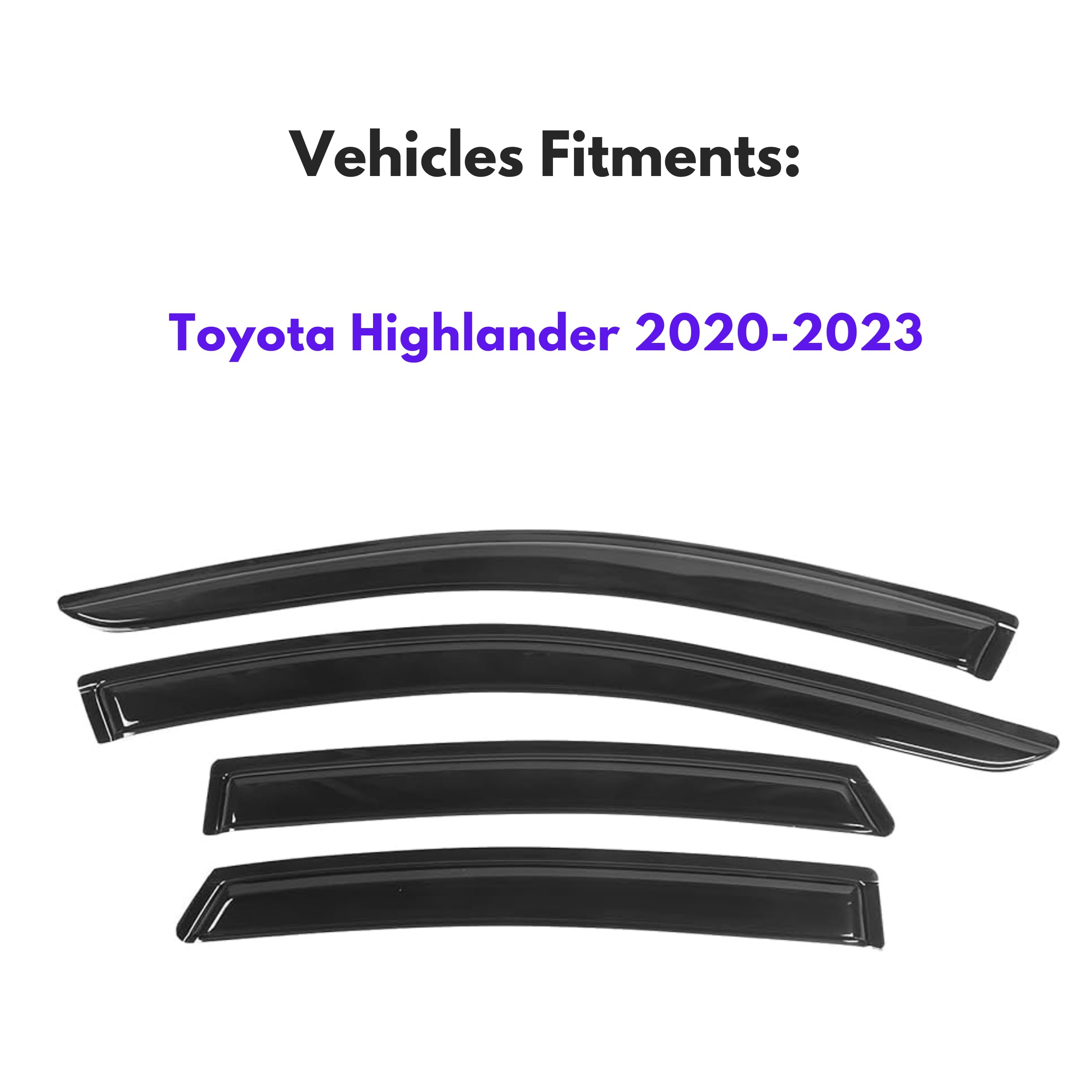 Ig Window Visor For Toyota Highlander 2020-2025, Rain Guard Tape-On Extra Durable Sun Wind Side Vent Window Deflector, 2020 2021