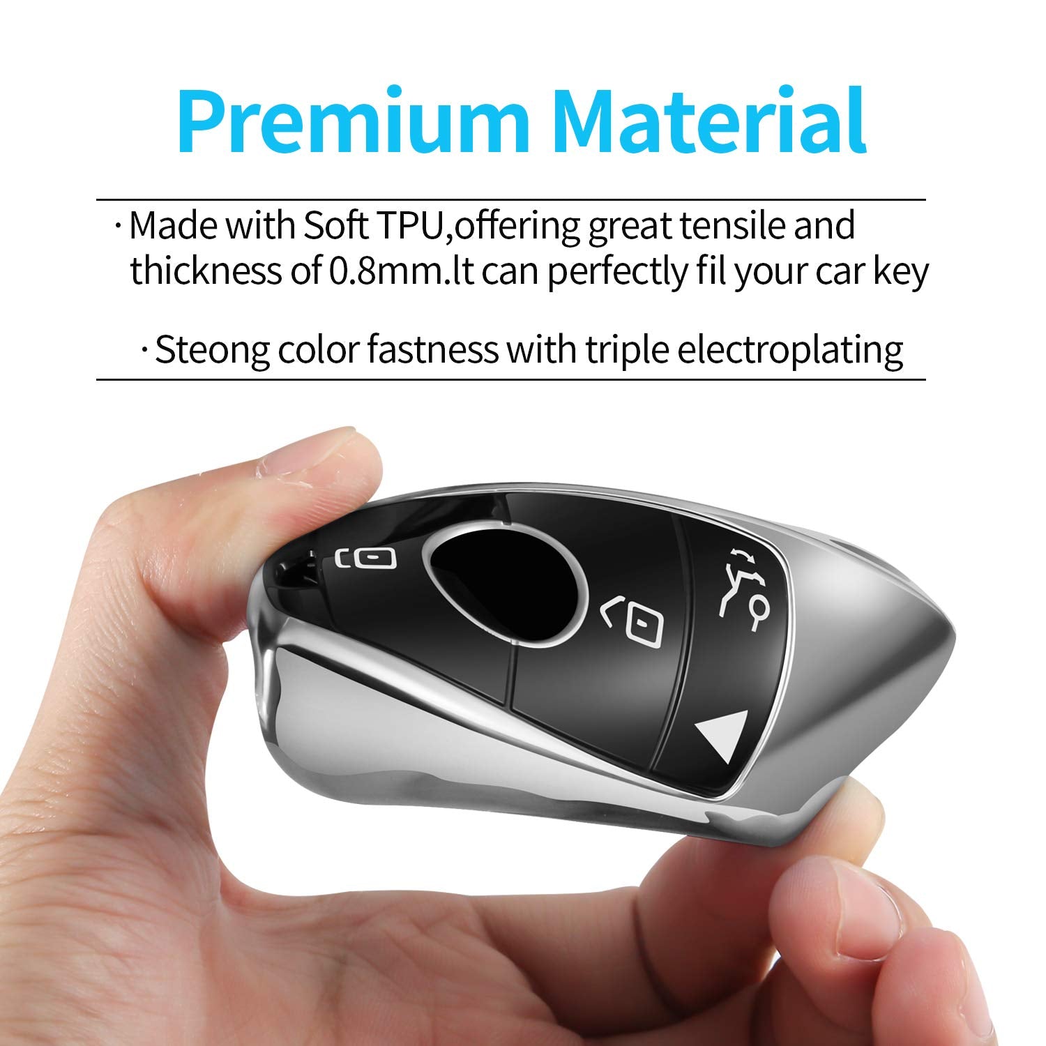 Tukellen Key Fob Cover for Mercedes Benz, Soft TPU Protector, Silver, Compatible with E-Class, S-Class, A-Class, C-Class, G-Class, Model Tukellen00701
