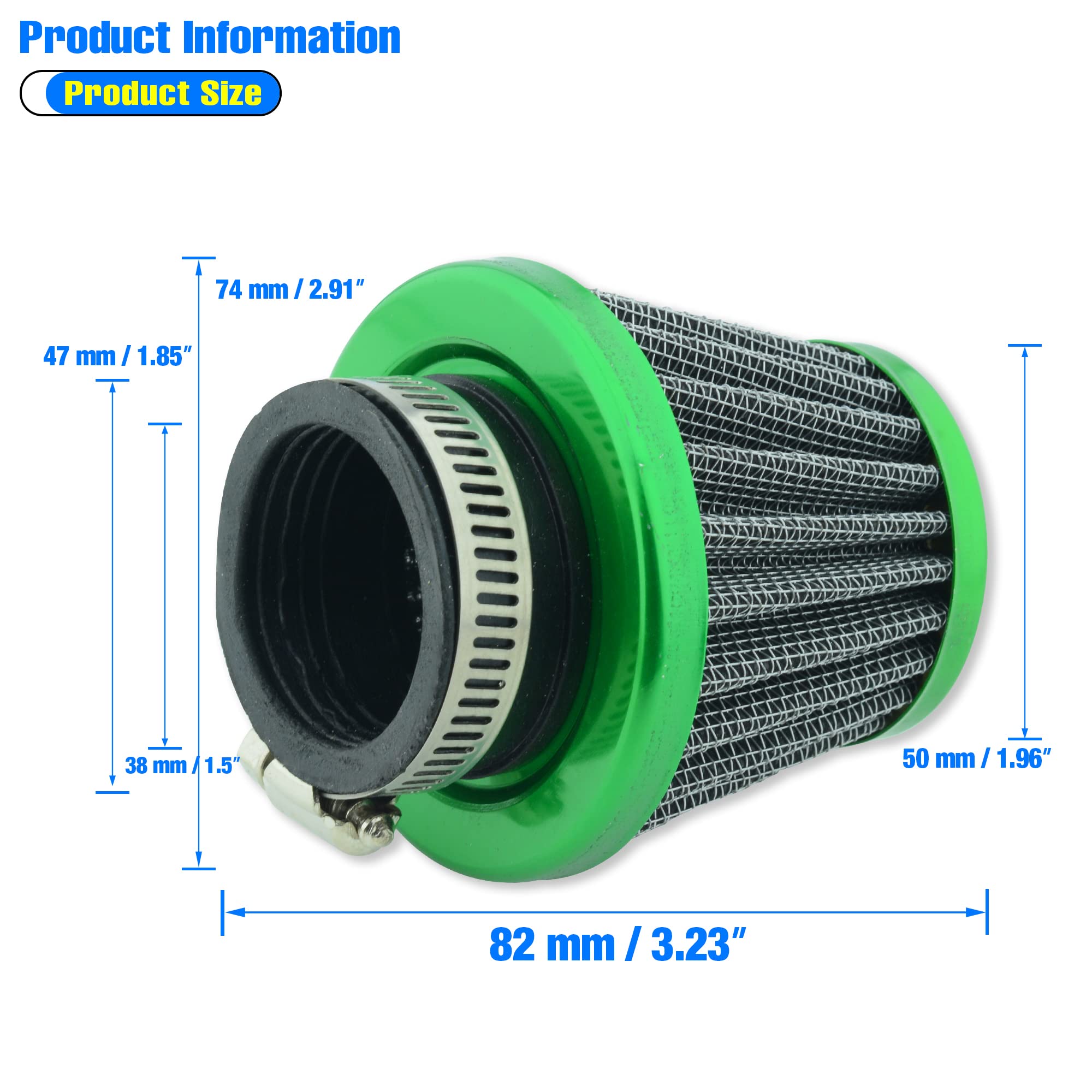 MCHMFG Motorcycle Air Filter 38mm for SSR 110cc 125cc Coolster CRF Dirt Pit Bike GY6 50cc Scooter Moped QMB139 Engine Parts (Gre
