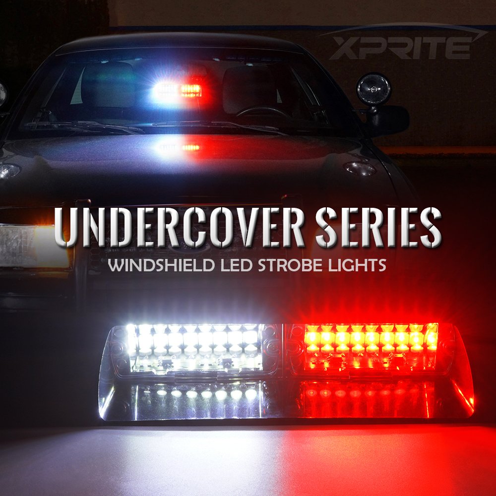 Xprite LED Emergency Dash Strobe Light Bar, White Red, 12V for Police & EMS, Model YL125-WR, Interior Windshield Safety Lights